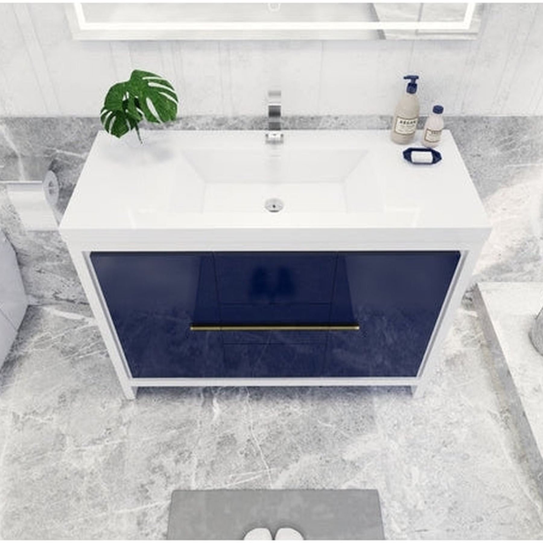 Amara 48" High Gloss Night Blue Freestanding Vanity With Single Reinforced White Acrylic Sink