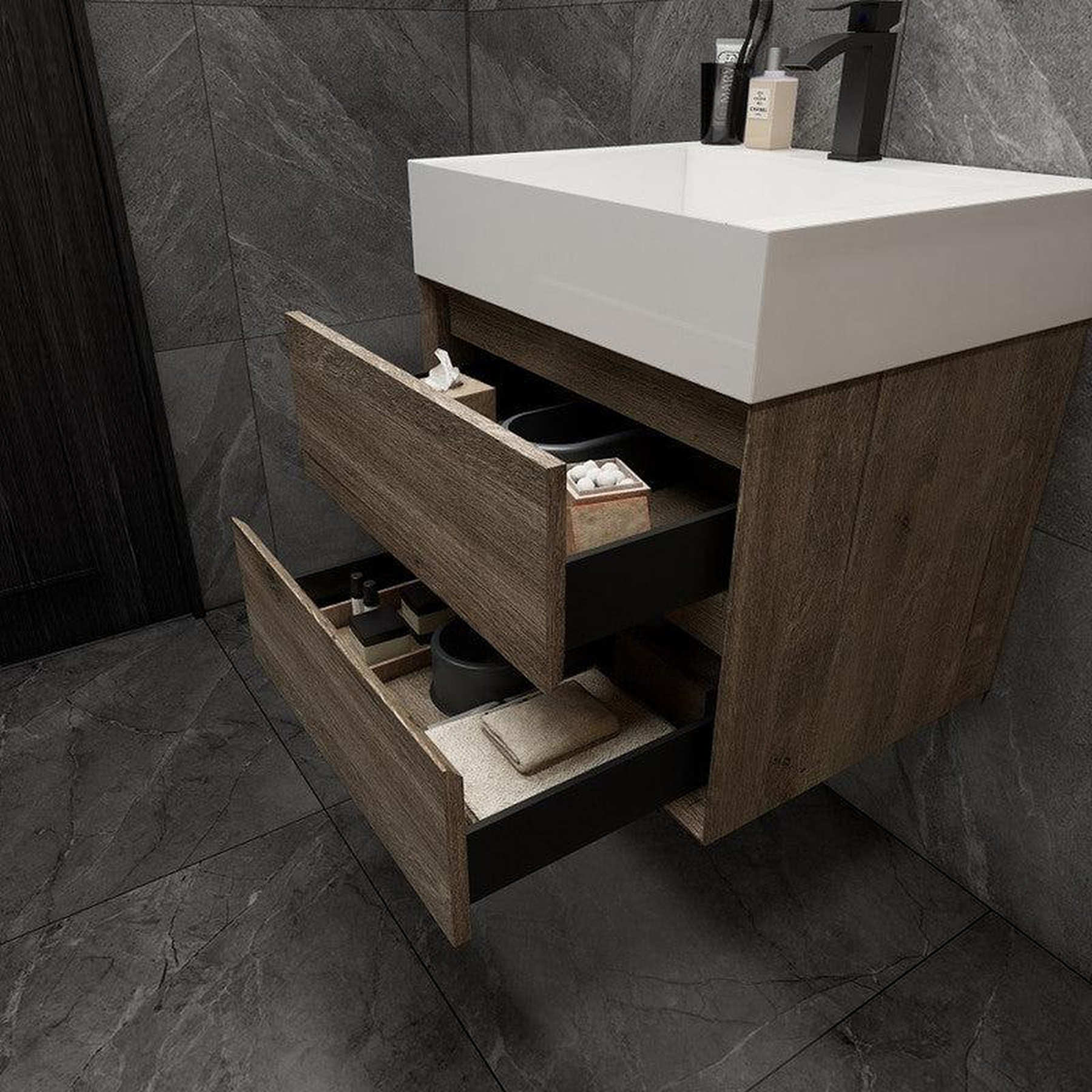 Prime 24" Gray Oak Wall-Mounted Vanity With Single Reinforced White Acrylic Sink