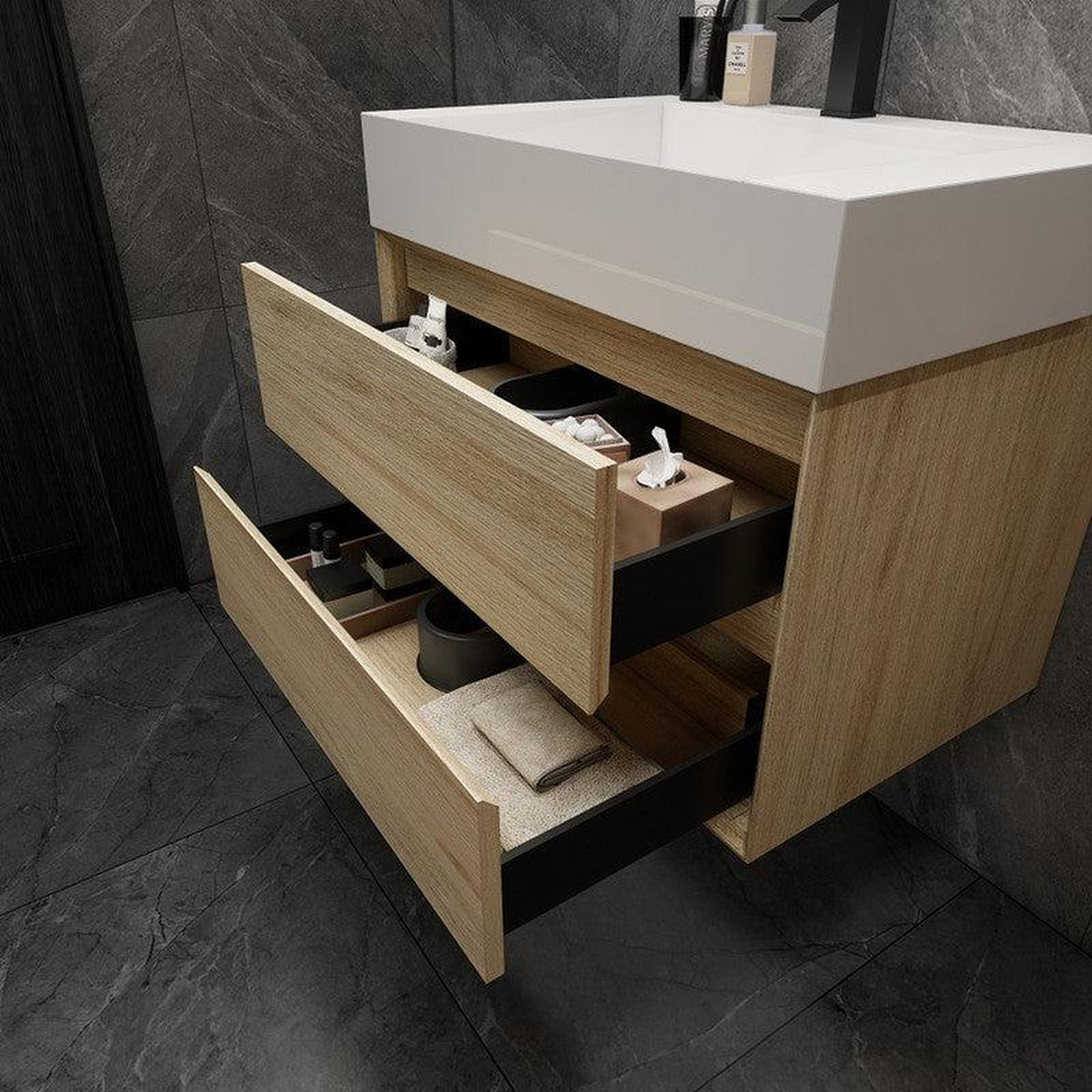 Prime 30" Coffee Wood Wall-Mounted Vanity With Single Reinforced White Acrylic Sink