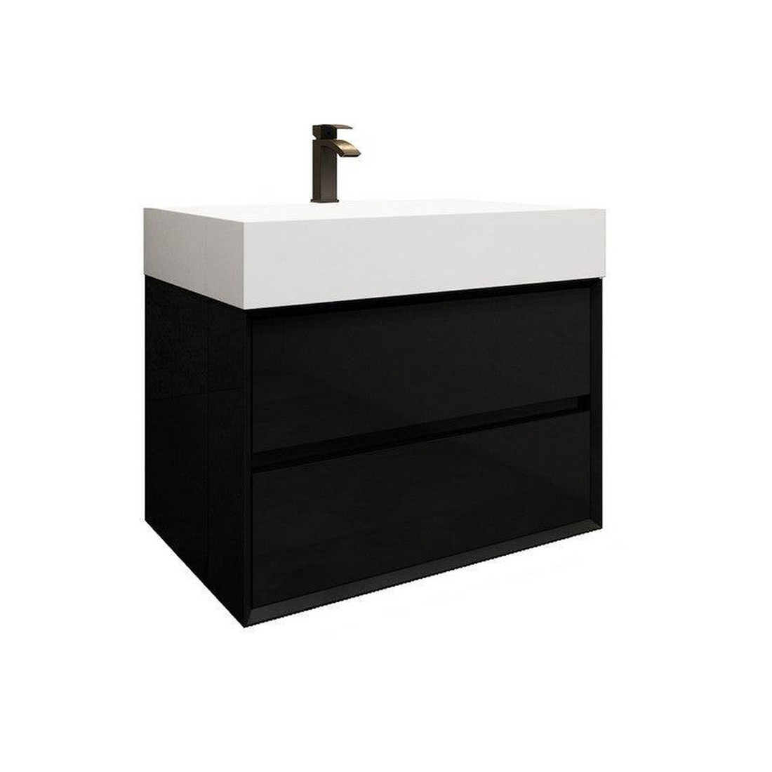 Prime 30" Gloss Black Wall-Mounted Vanity With Single Reinforced White Acrylic Sink