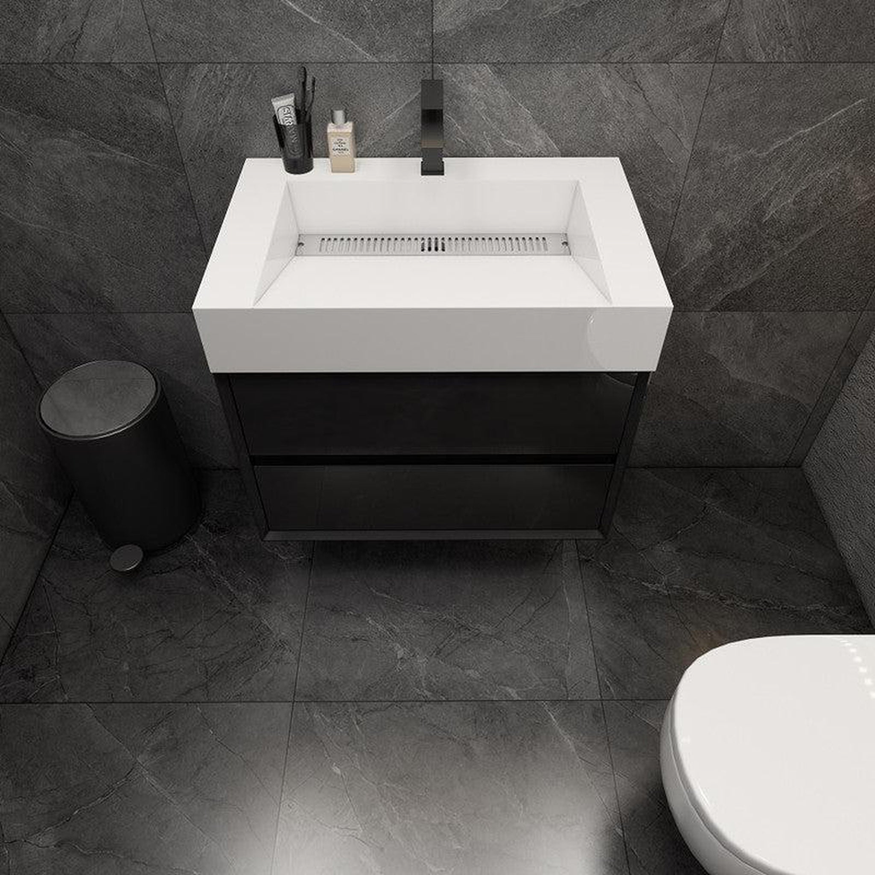 Prime 30" Gloss Black Wall-Mounted Vanity With Single Reinforced White Acrylic Sink