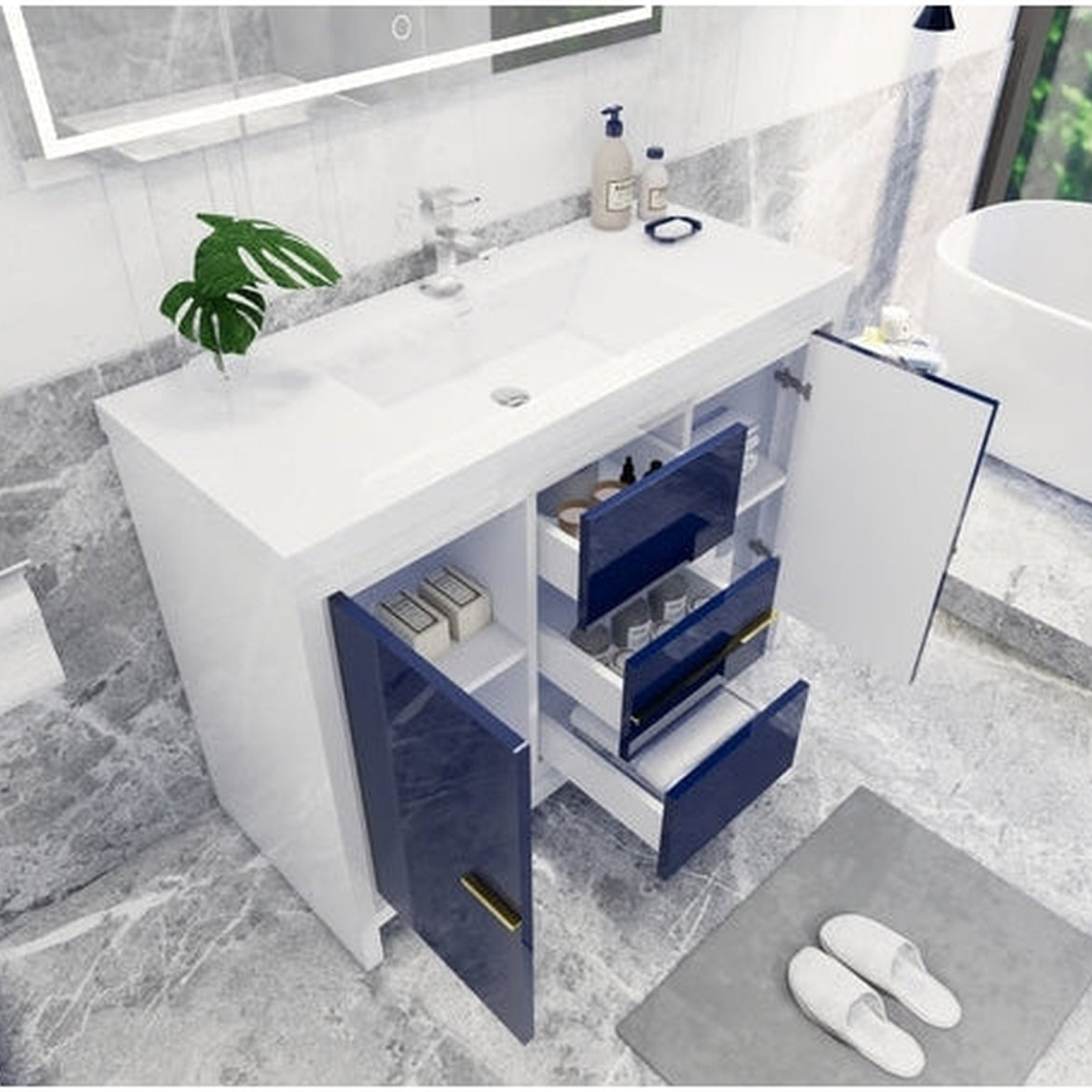 Amara 48" High Gloss Night Blue Freestanding Vanity With Single Reinforced White Acrylic Sink