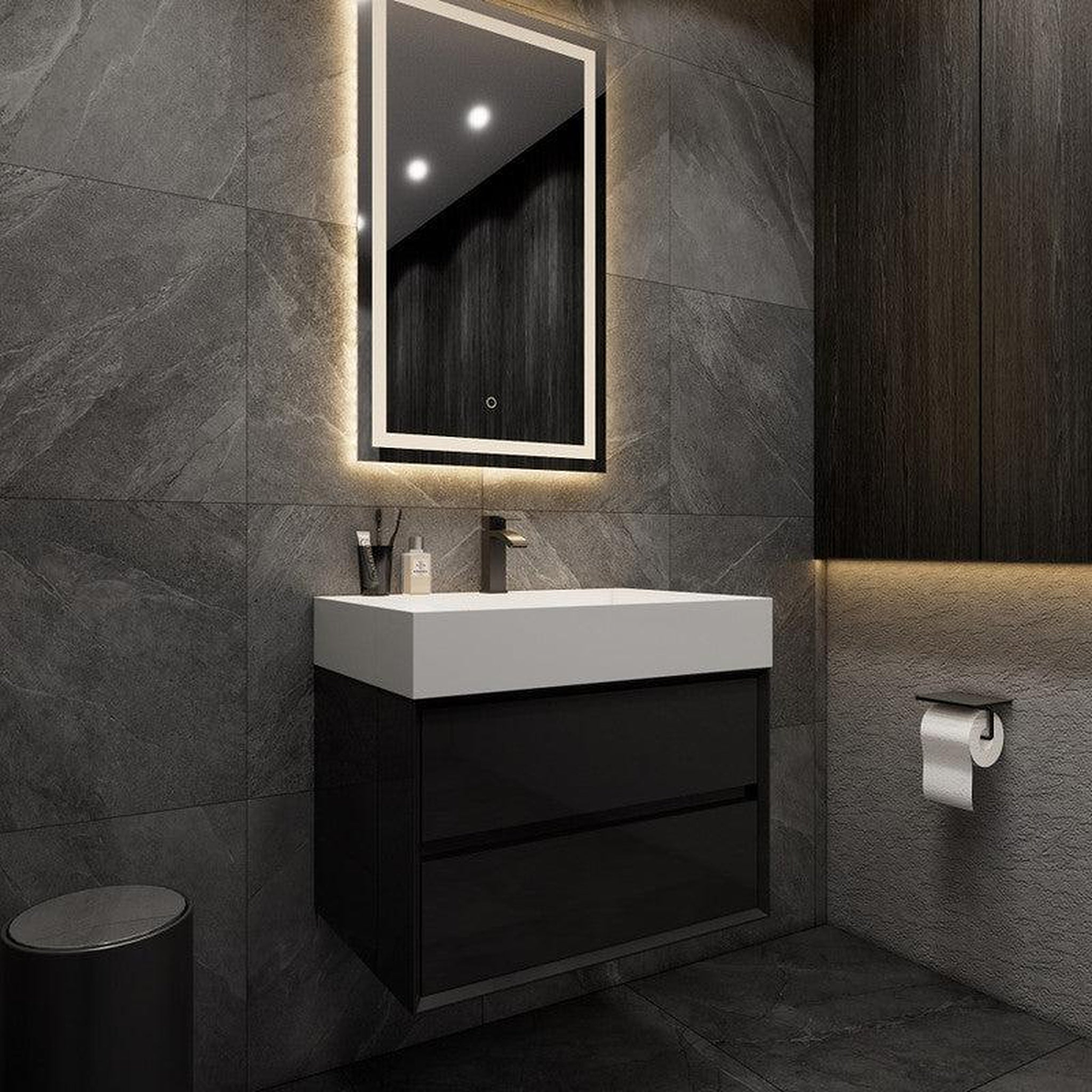 Prime 30" Gloss Black Wall-Mounted Vanity With Single Reinforced White Acrylic Sink