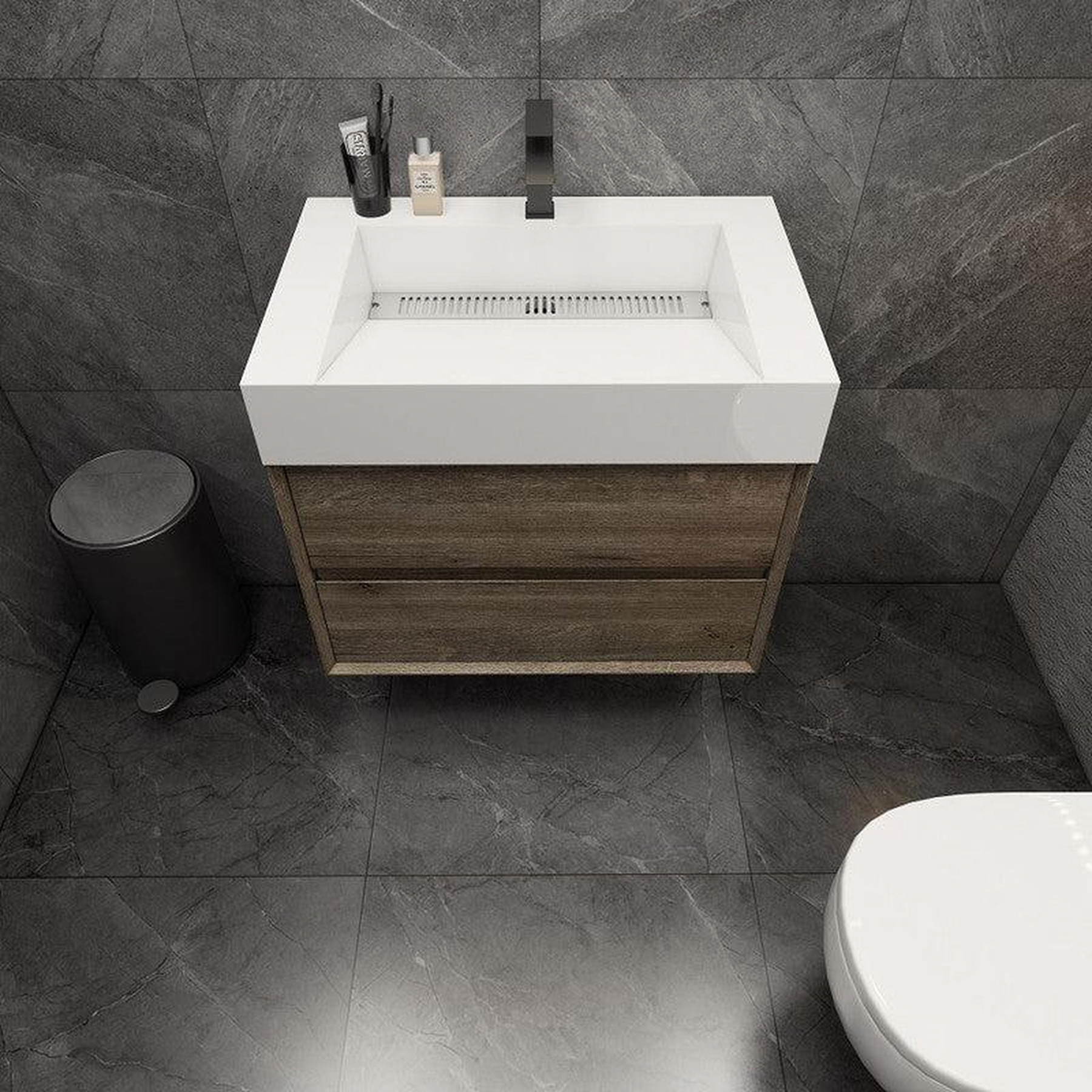 Prime 30" Gray Oak Wall-Mounted Vanity With Single Reinforced White Acrylic Sink