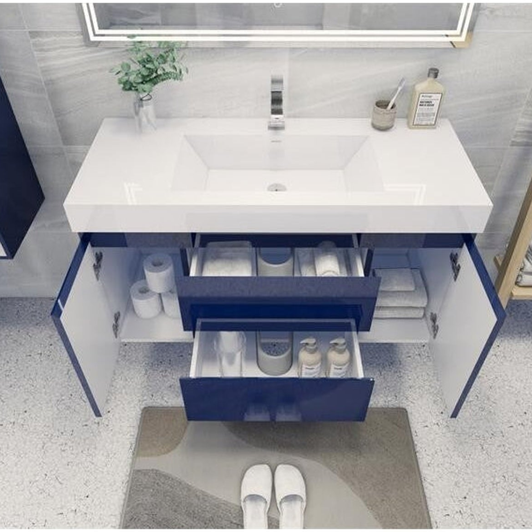 Amara 48" High Gloss Night Blue Freestanding Vanity With Single Reinforced White Acrylic Sink