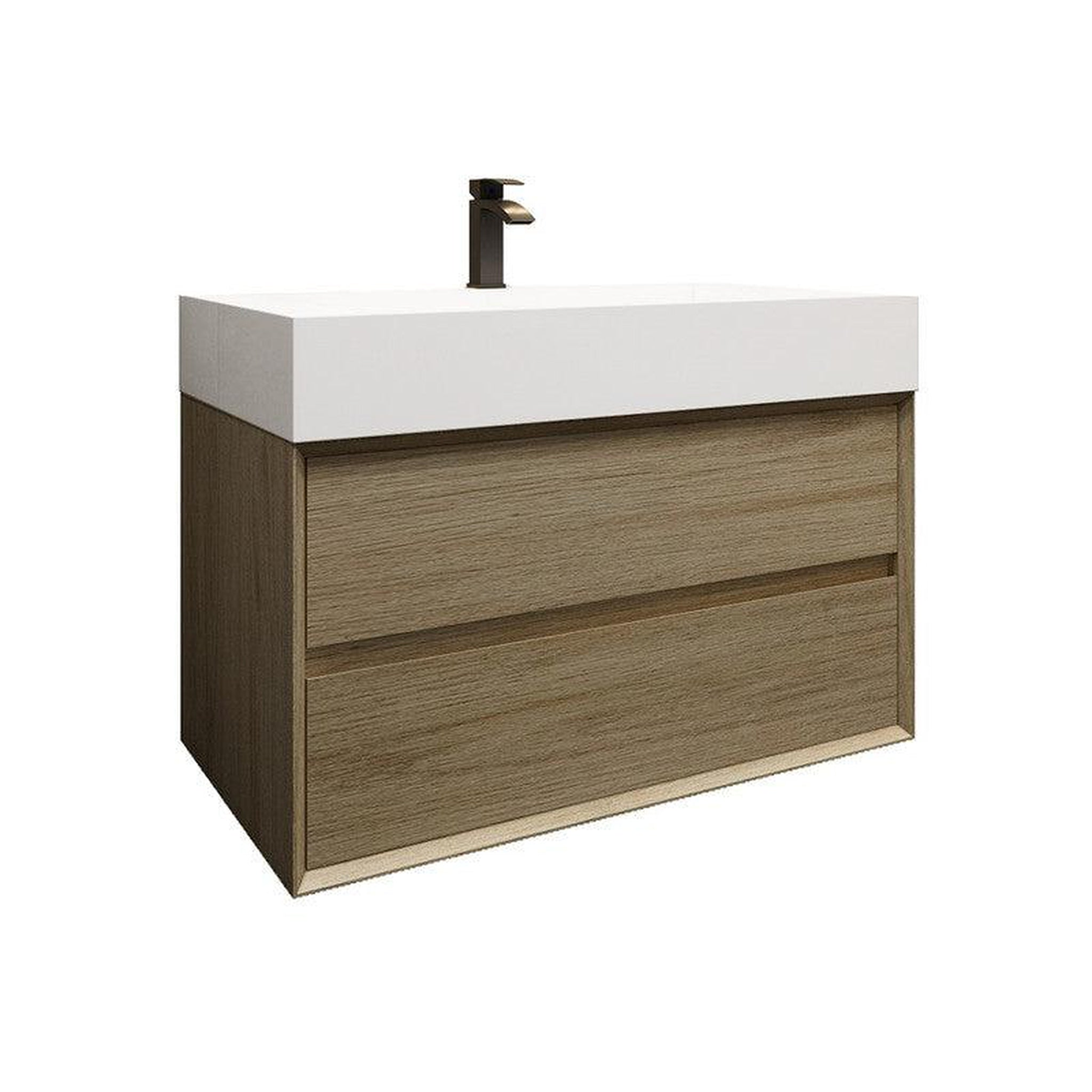 Prime 36" Coffee Wood Wall-Mounted Vanity With Single Reinforced White Acrylic Sink
