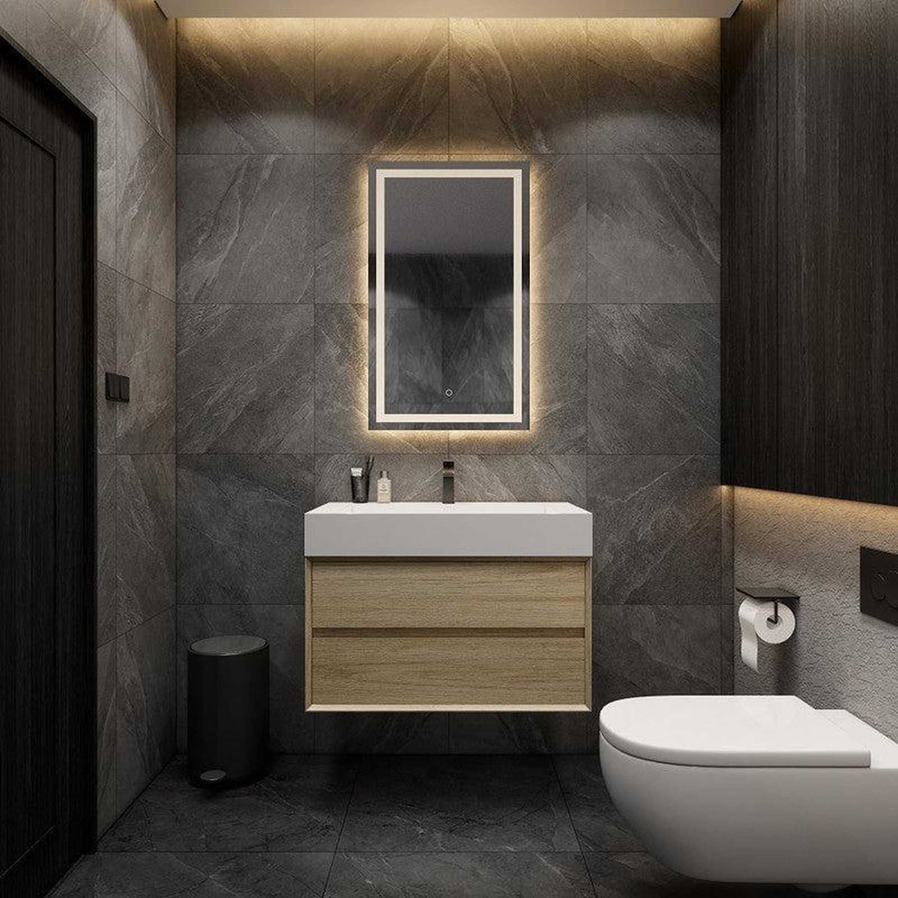 Prime 36" Coffee Wood Wall-Mounted Vanity With Single Reinforced White Acrylic Sink