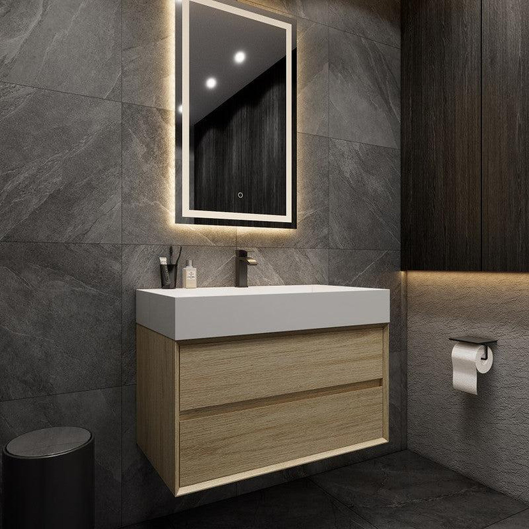 Prime 36" Coffee Wood Wall-Mounted Vanity With Single Reinforced White Acrylic Sink