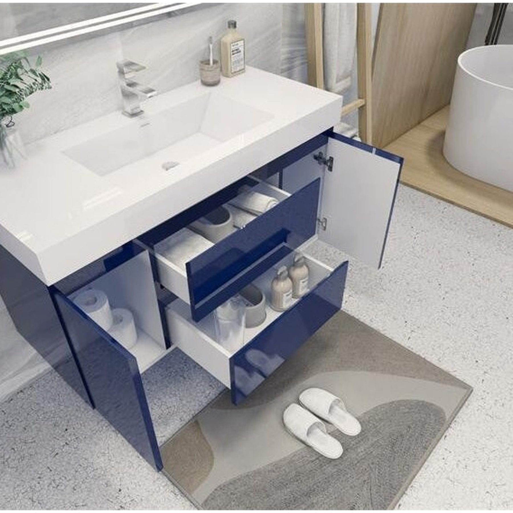 Amara 48" High Gloss Night Blue Freestanding Vanity With Single Reinforced White Acrylic Sink