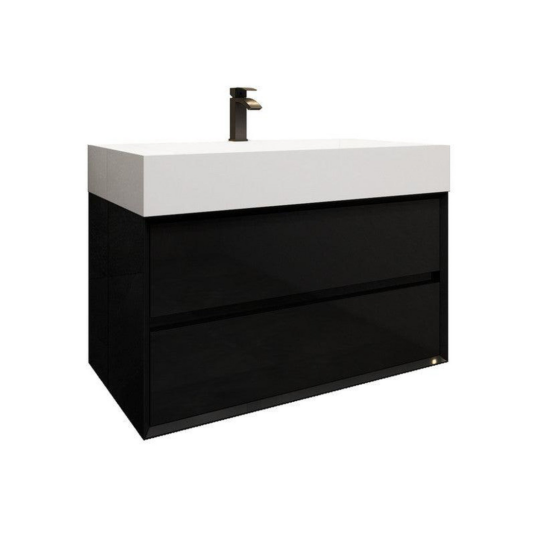 Prime 36" Gloss Black Wall-Mounted Vanity With Single Reinforced White Acrylic Sink