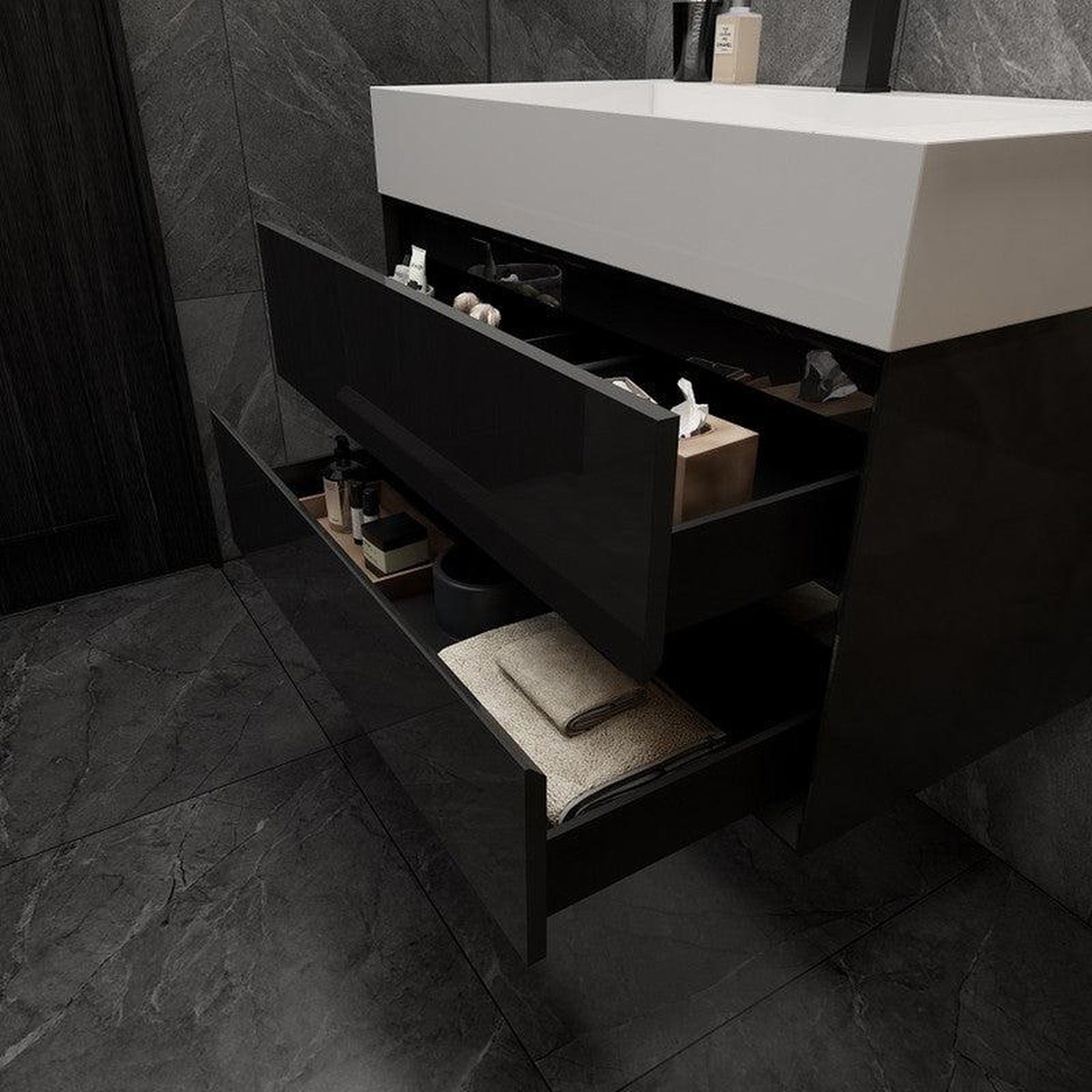 Prime 36" Gloss Black Wall-Mounted Vanity With Single Reinforced White Acrylic Sink