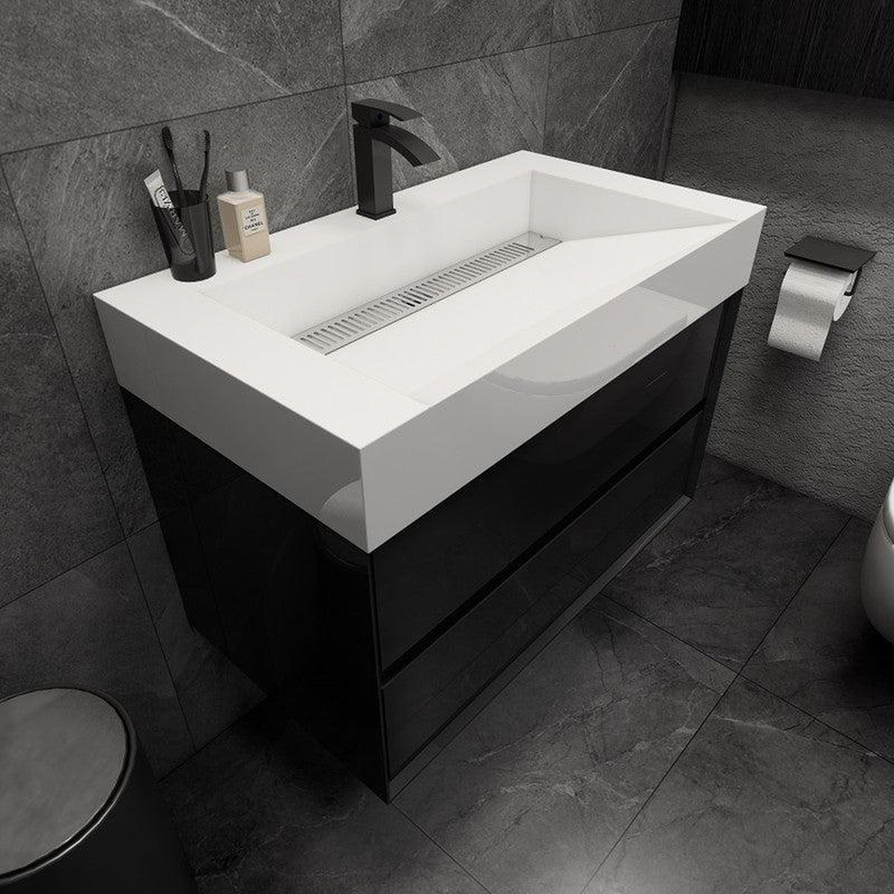Prime 36" Gloss Black Wall-Mounted Vanity With Single Reinforced White Acrylic Sink