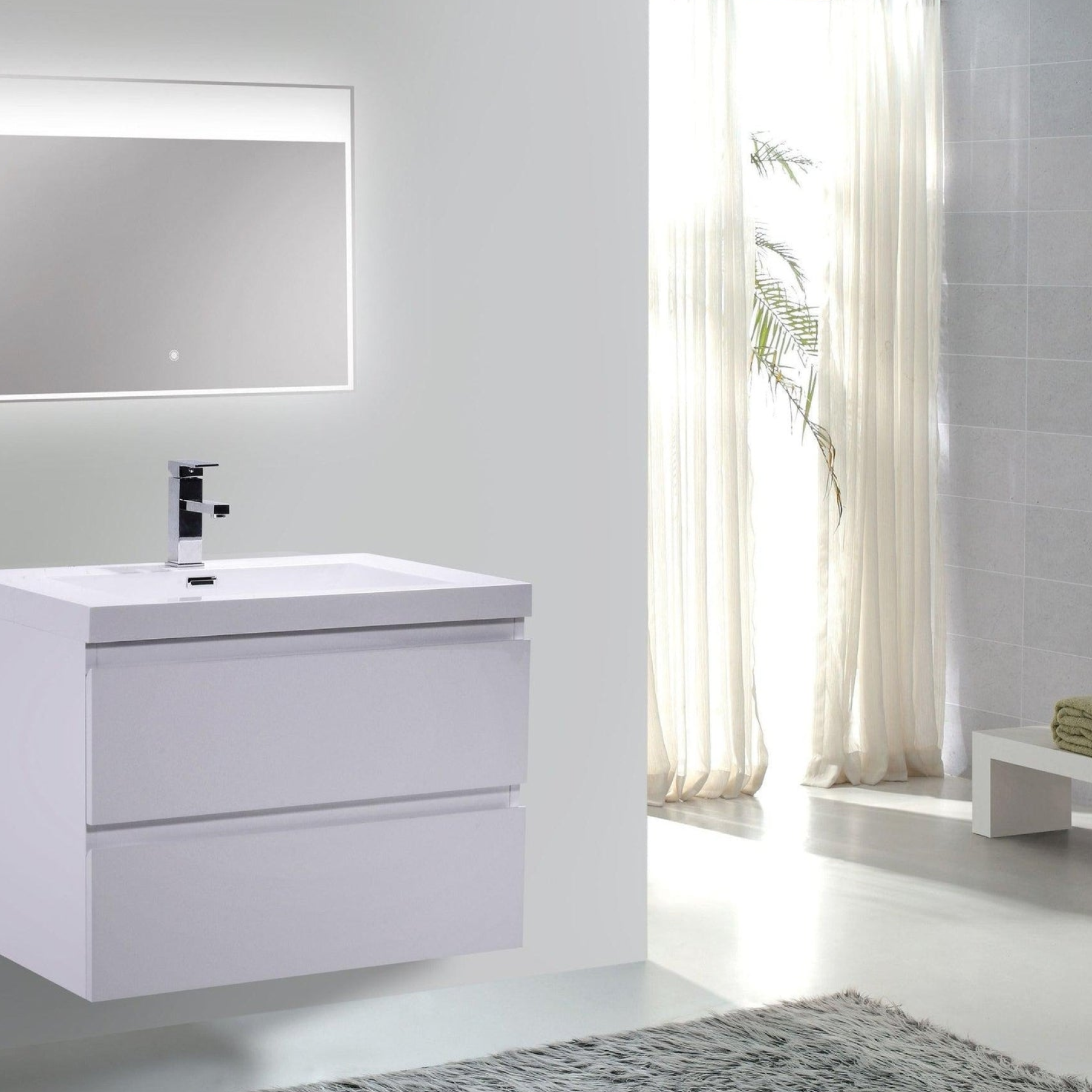 Boho Elegance 30" High Gloss White Wall-Mounted Vanity With Single Reinforced White Acrylic Sink