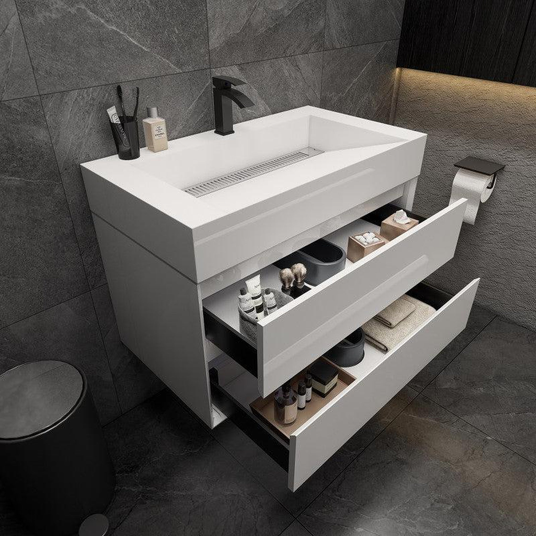 Prime 36" Gloss White Wall-Mounted Vanity With Single Reinforced White Acrylic Sink