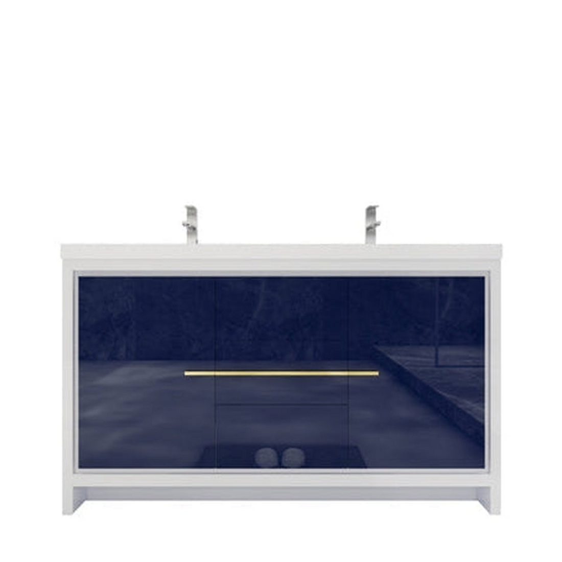 Amara 60" High Gloss Night Blue Freestanding Vanity With Double Reinforced White Acrylic Sinks