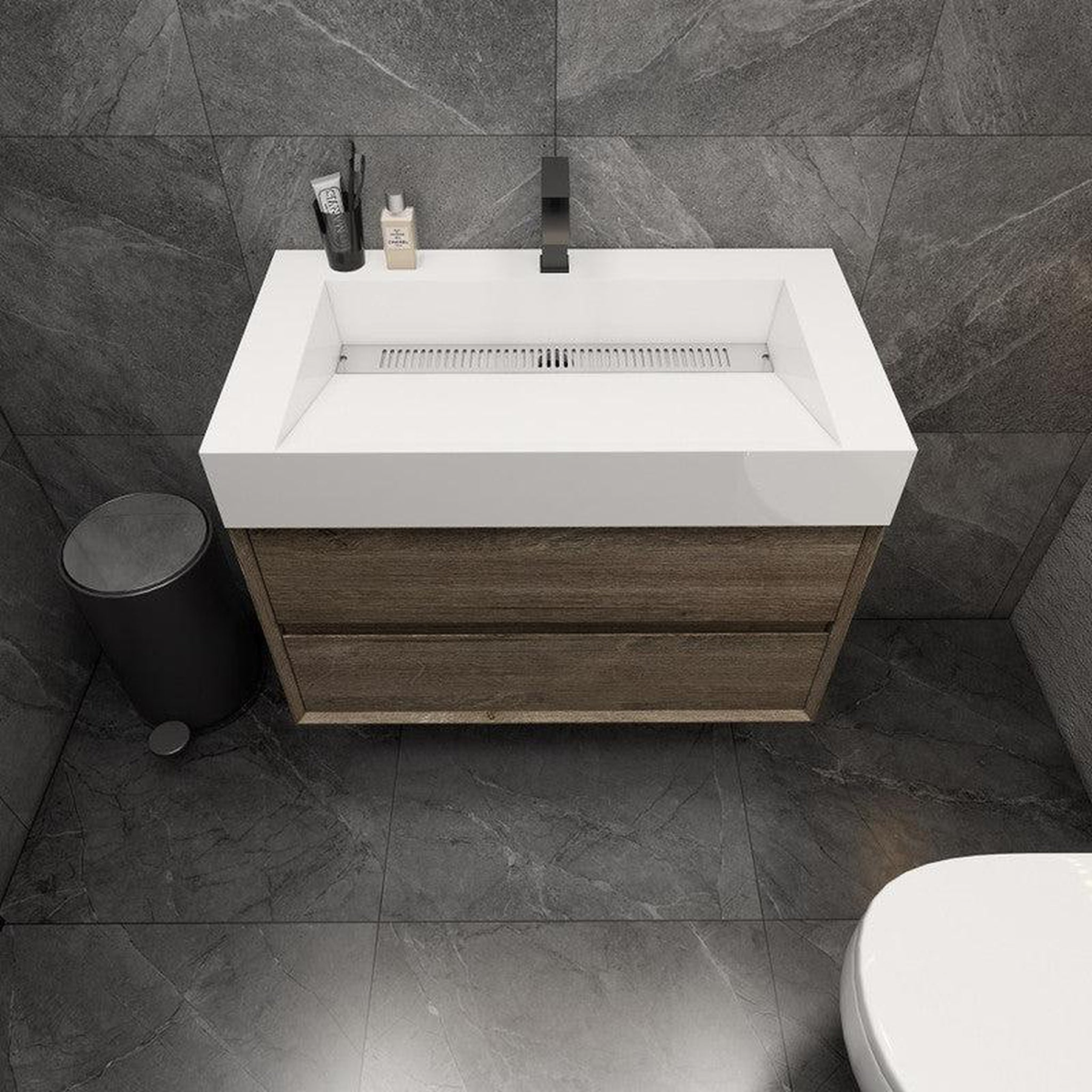 Prime 36" Gray Oak Wall-Mounted Vanity With Single Reinforced White Acrylic Sink