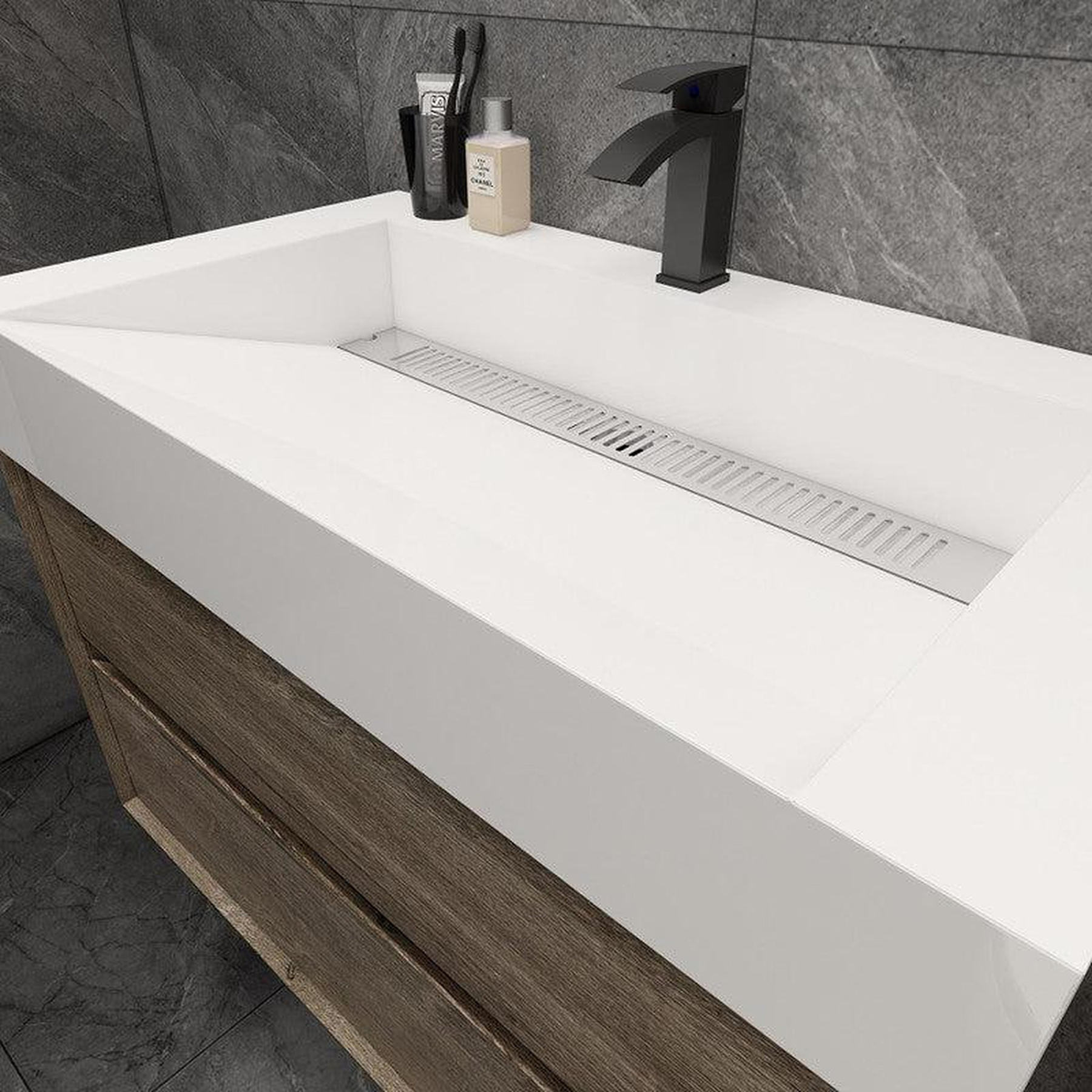 Prime 36" Gray Oak Wall-Mounted Vanity With Single Reinforced White Acrylic Sink