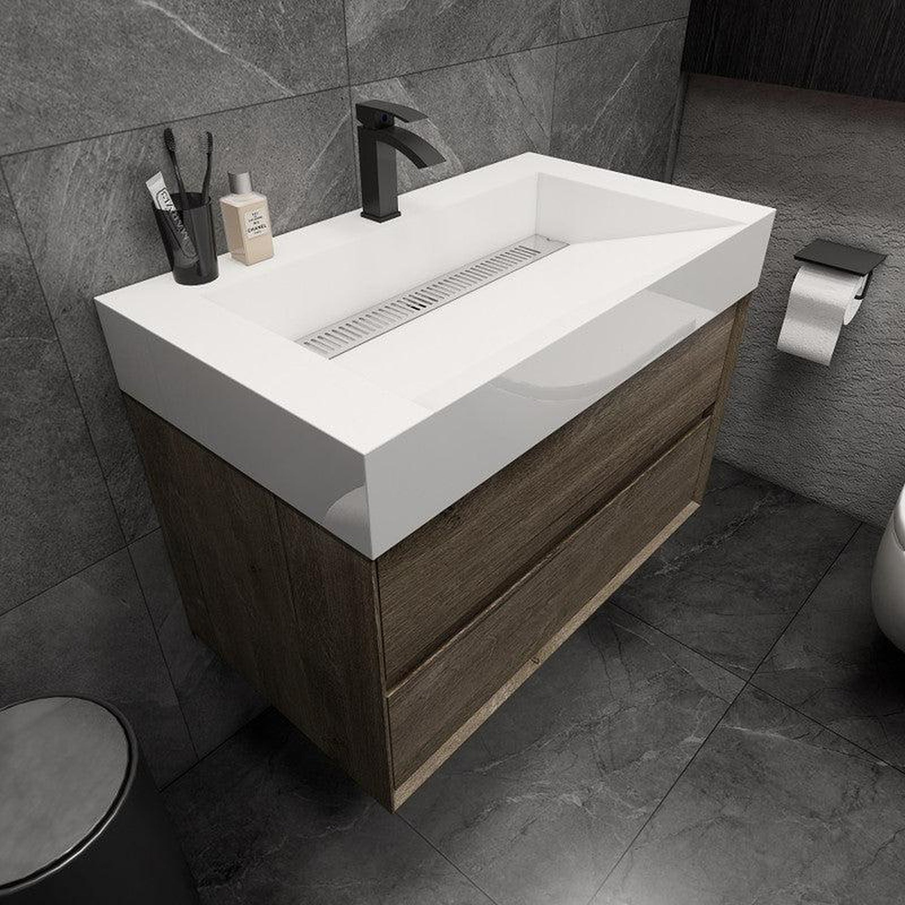 Prime 36" Gray Oak Wall-Mounted Vanity With Single Reinforced White Acrylic Sink