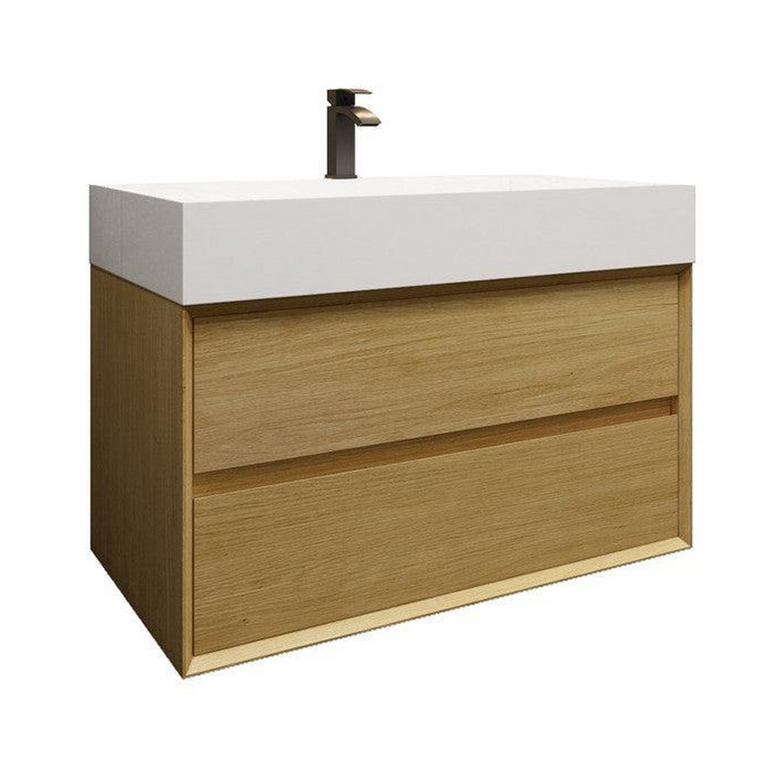 Prime 36" Teak Oak Wall-Mounted Vanity With Single Reinforced White Acrylic Sink