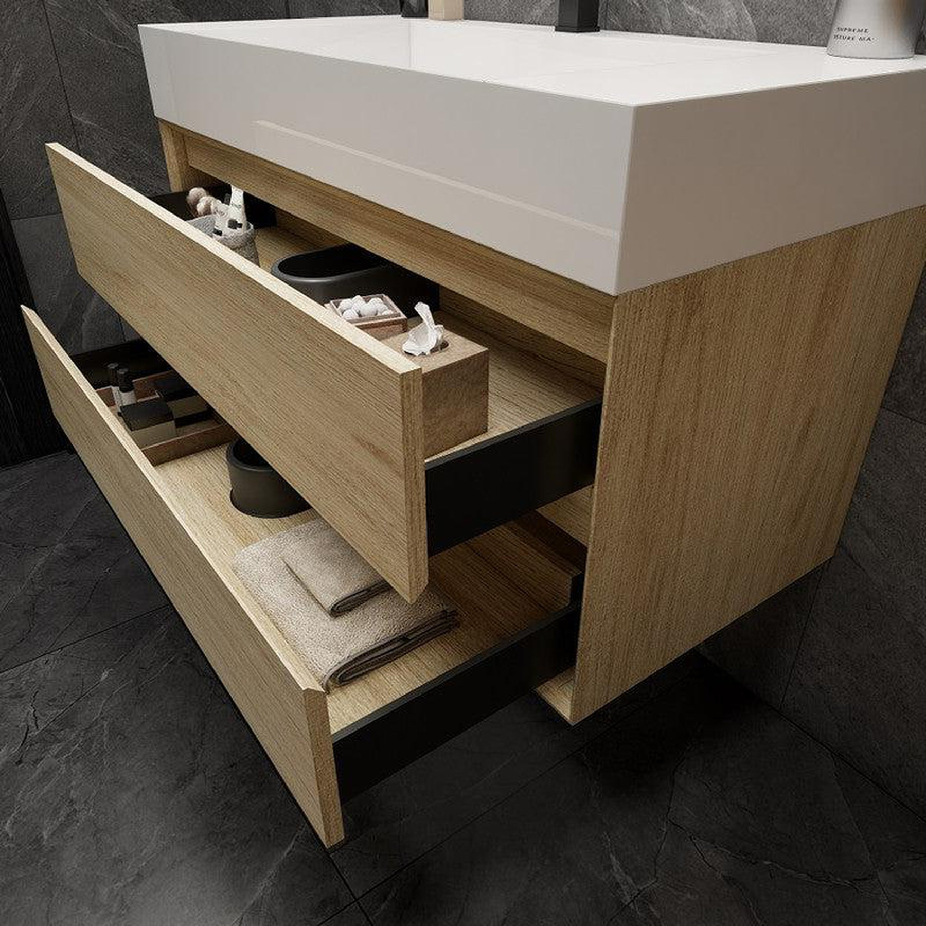 Prime 42" Coffee Wood Wall-Mounted Vanity With Single Reinforced White Acrylic Sink