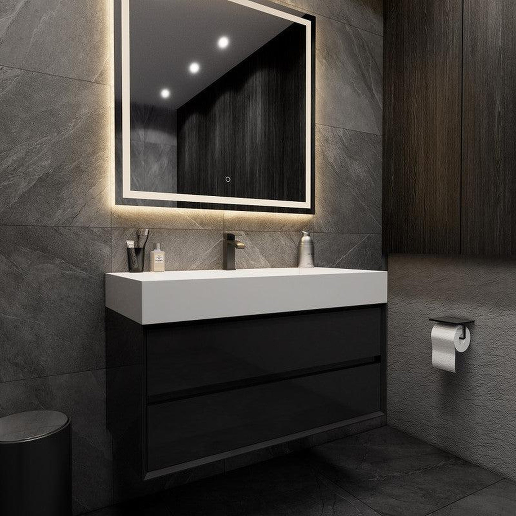 Prime 42" Gloss Black Wall-Mounted Vanity With Single Reinforced White Acrylic Sink