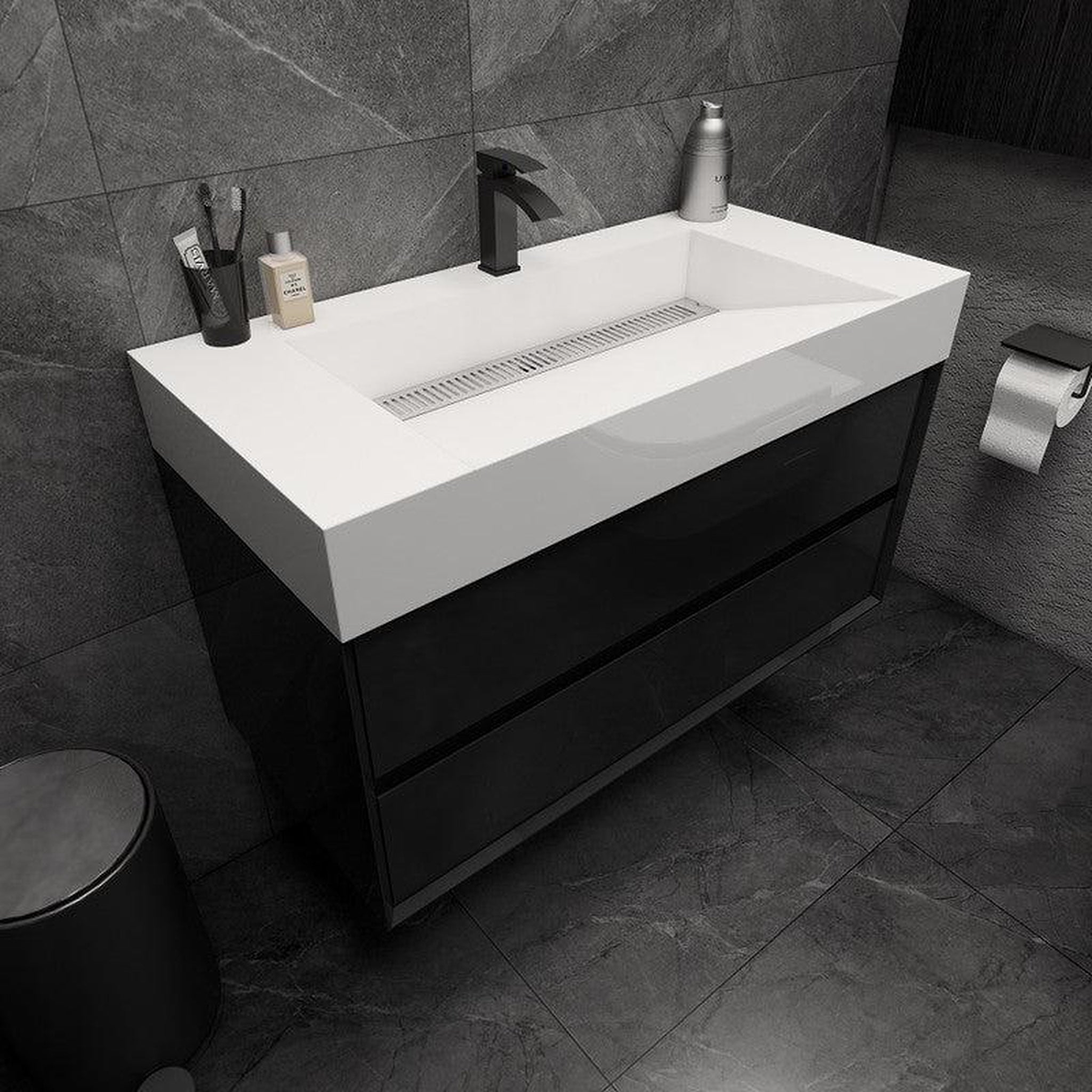 Prime 42" Gloss Black Wall-Mounted Vanity With Single Reinforced White Acrylic Sink