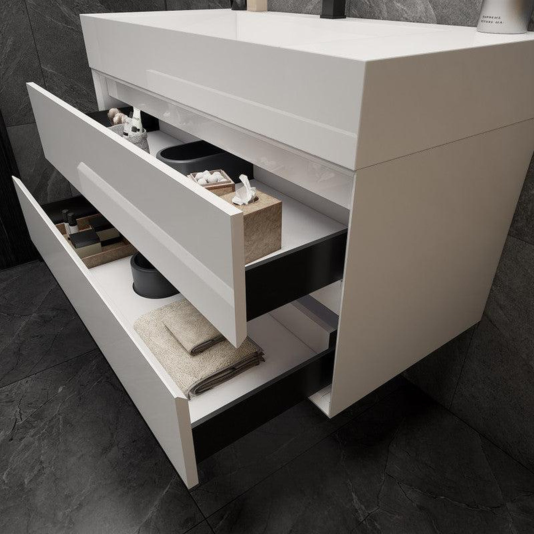 Prime 42" Gloss White Wall-Mounted Vanity With Single Reinforced White Acrylic Sink