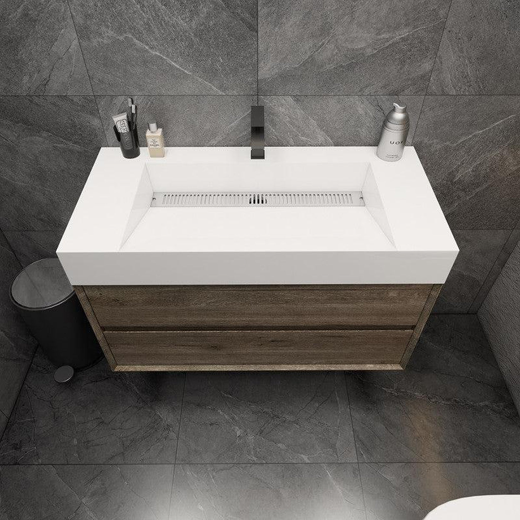 Prime 42" Gray Oak Wall-Mounted Vanity With Single Reinforced White Acrylic Sink