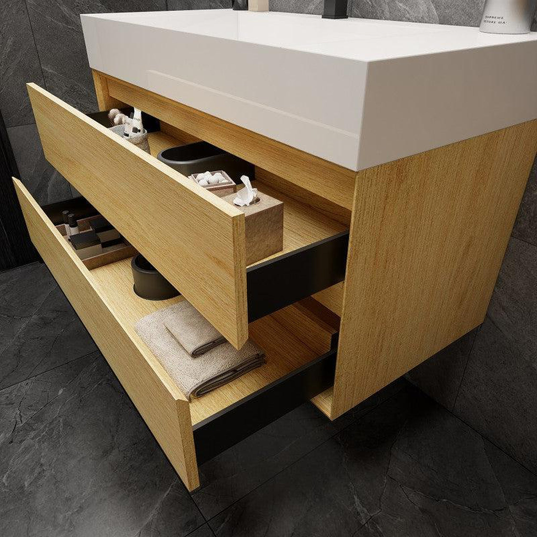 Prime 42" Teak Oak Wall-Mounted Vanity With Single Reinforced White Acrylic Sink