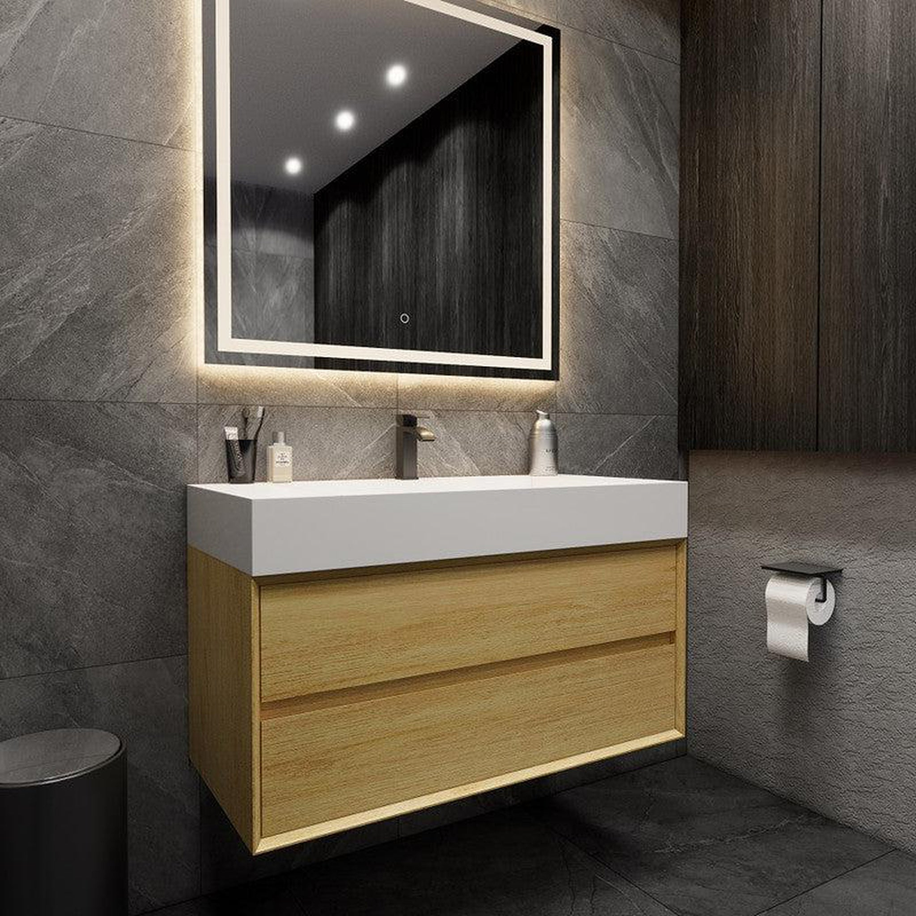 Prime 42" Teak Oak Wall-Mounted Vanity With Single Reinforced White Acrylic Sink