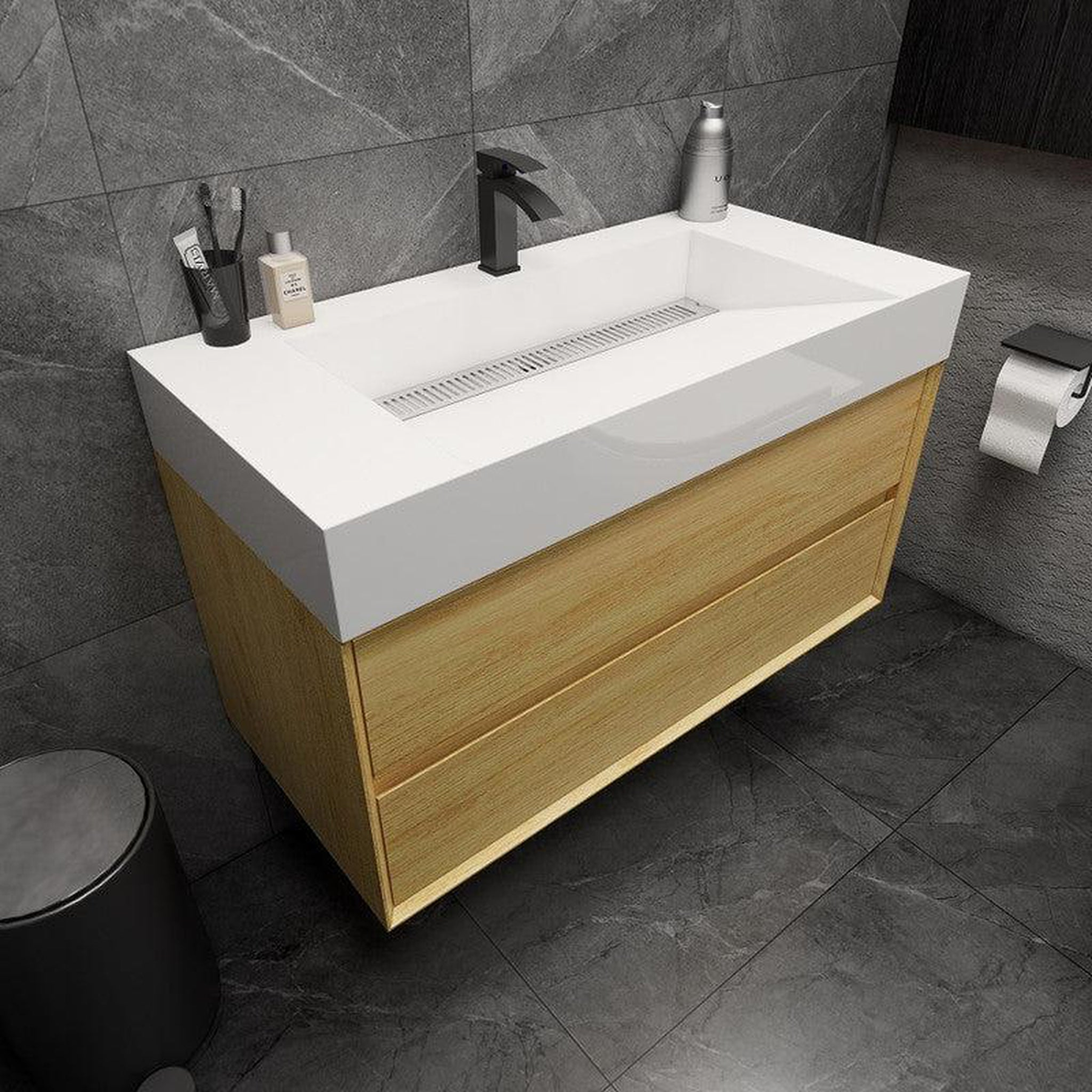 Prime 42" Teak Oak Wall-Mounted Vanity With Single Reinforced White Acrylic Sink