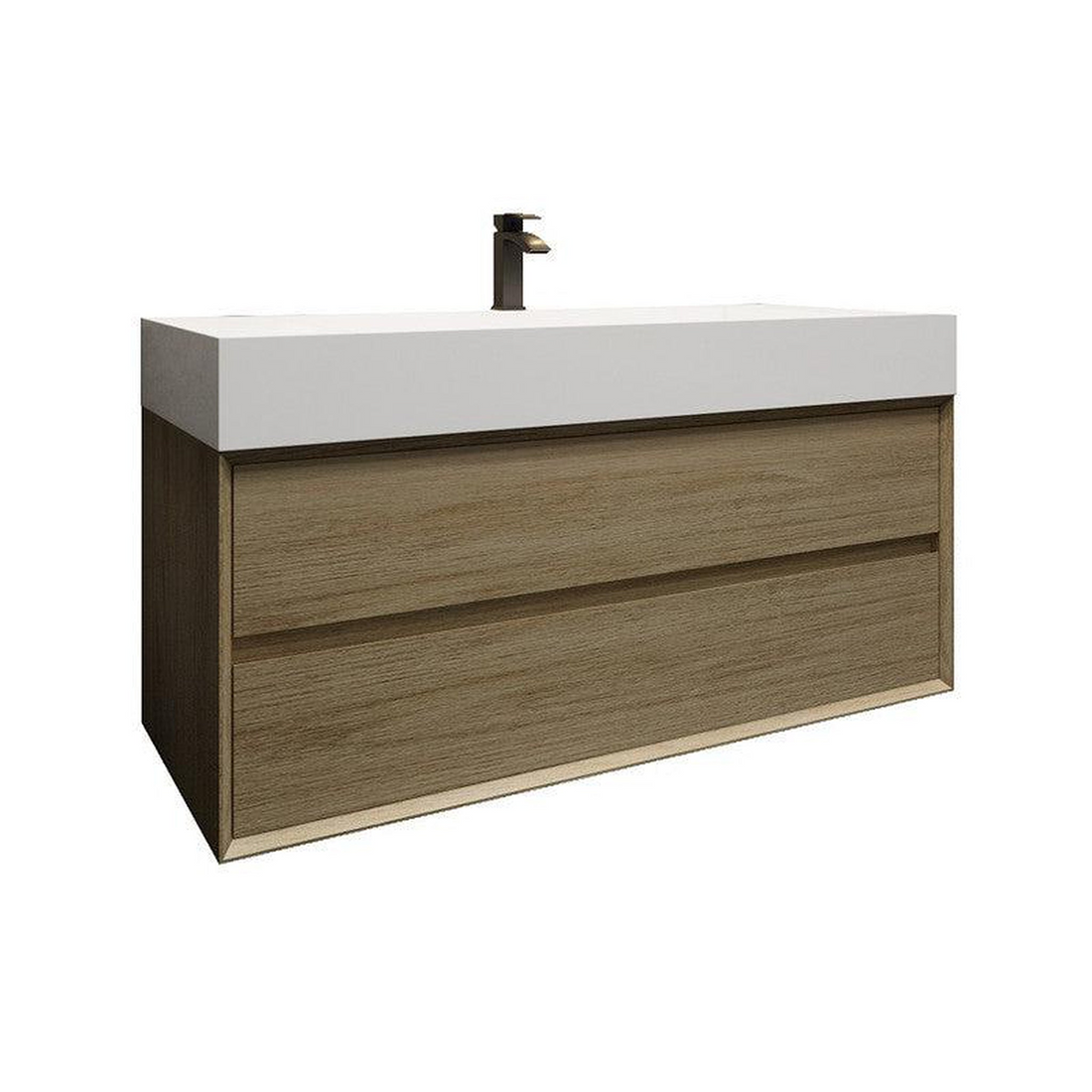 Prime 48" Coffee Wood Wall-Mounted Vanity With Single Reinforced White Acrylic Sink