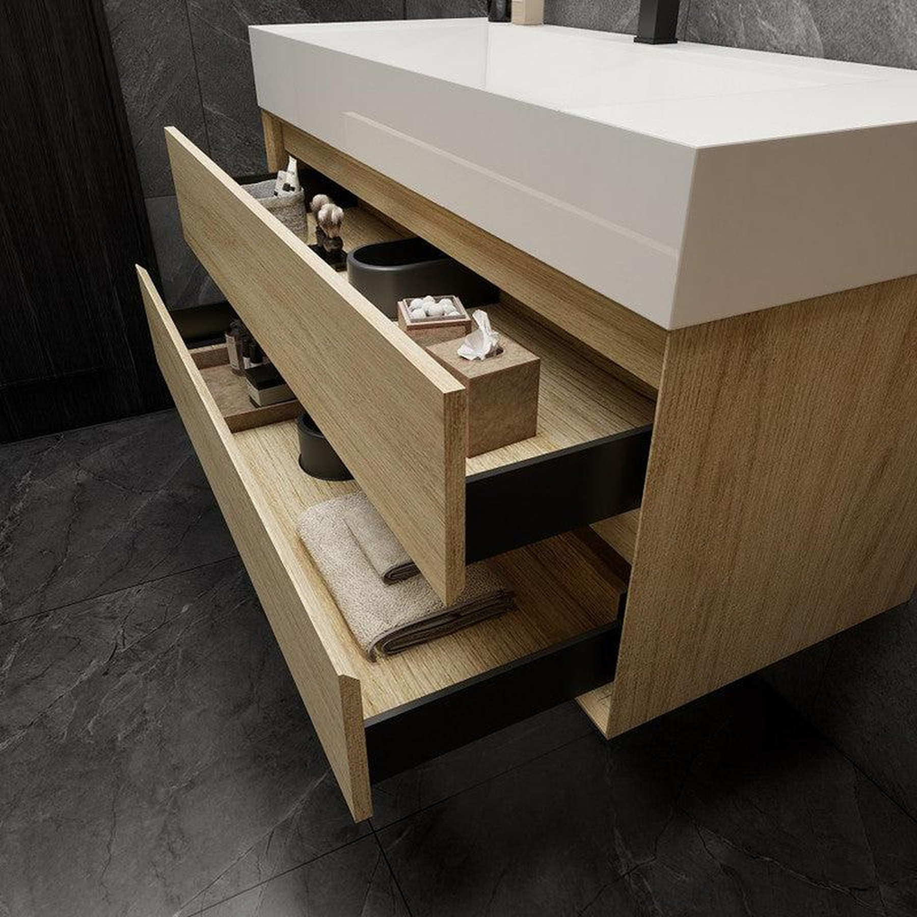Prime 48" Coffee Wood Wall-Mounted Vanity With Single Reinforced White Acrylic Sink