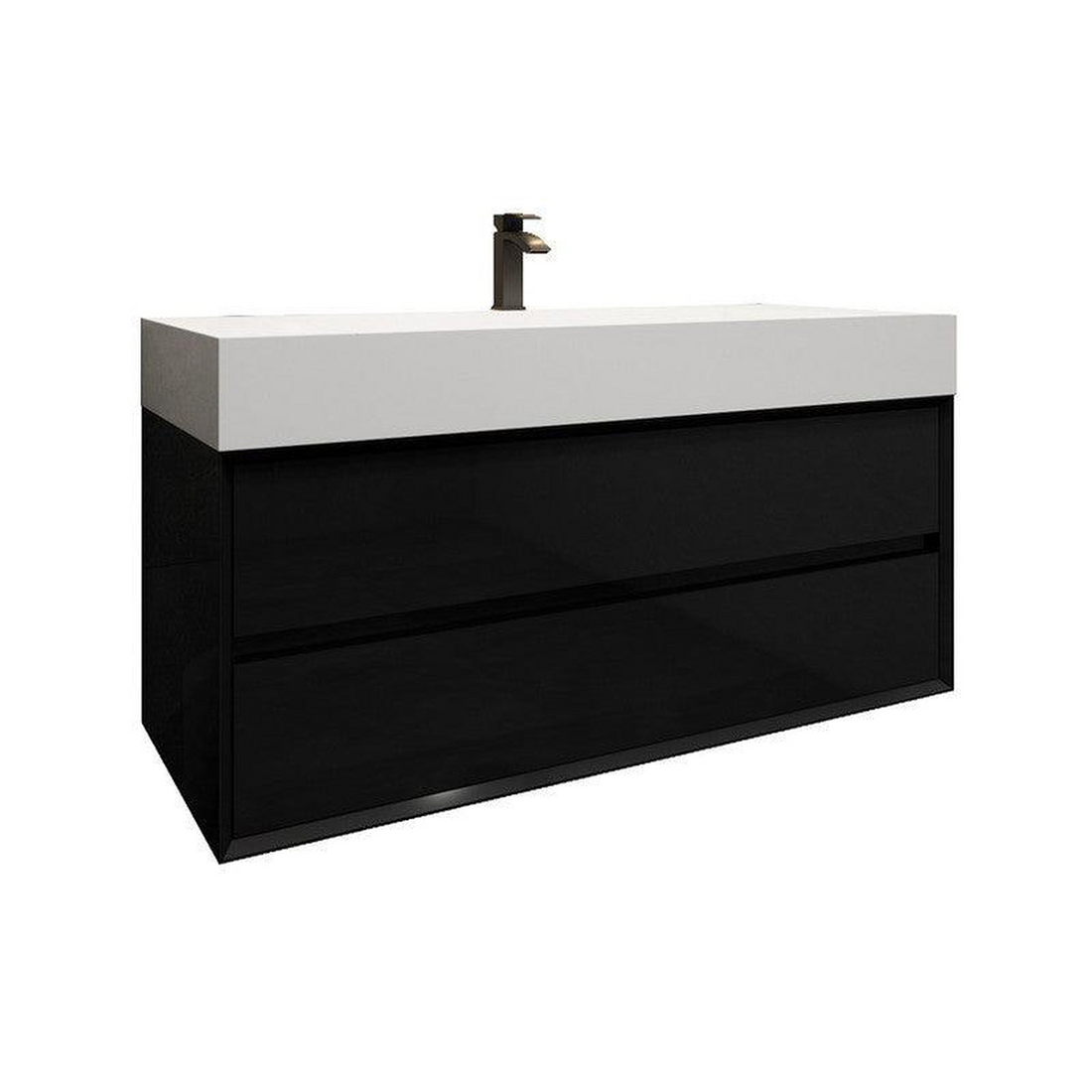 Prime 48" Gloss Black Wall-Mounted Vanity With Single Reinforced White Acrylic Sink
