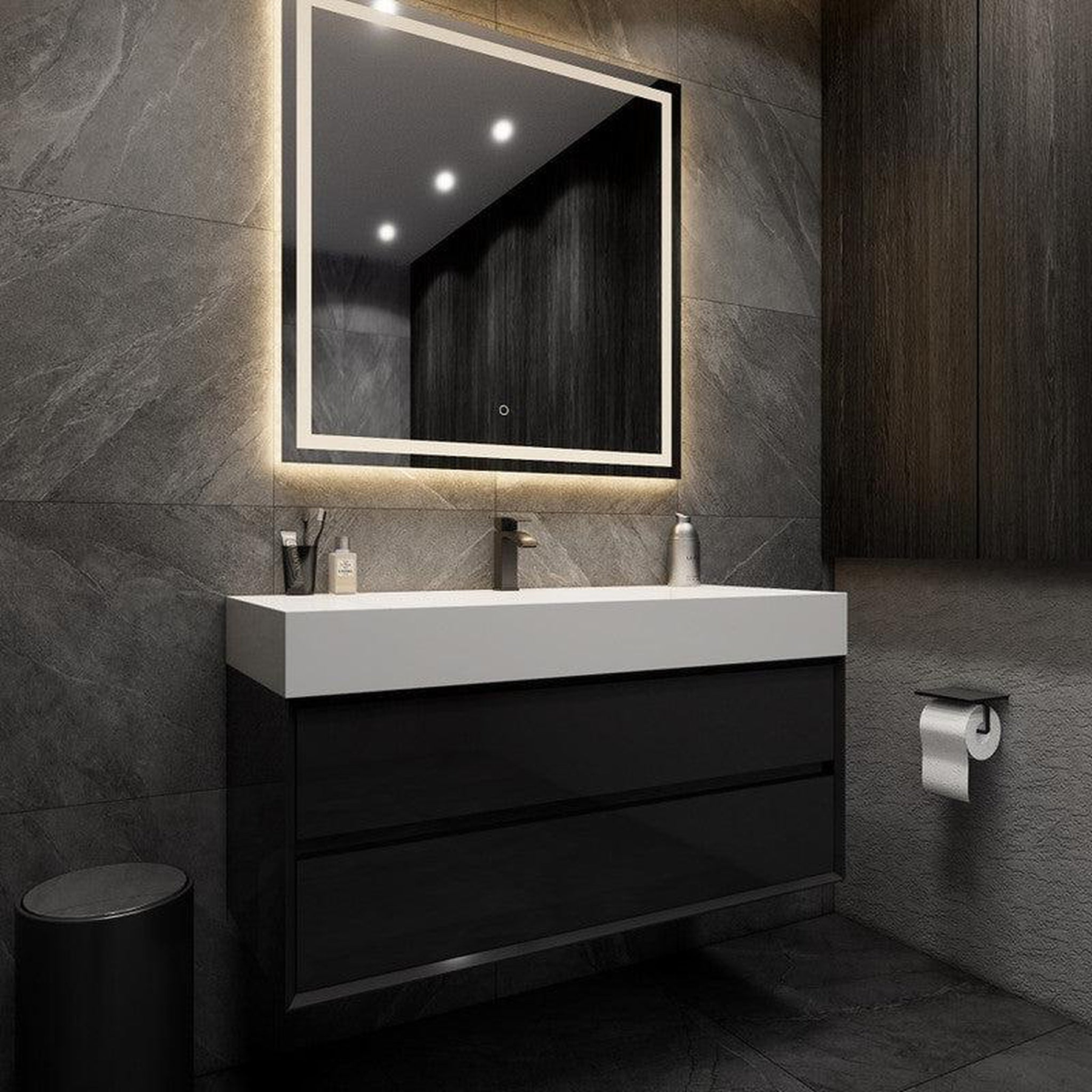 Prime 48" Gloss Black Wall-Mounted Vanity With Single Reinforced White Acrylic Sink