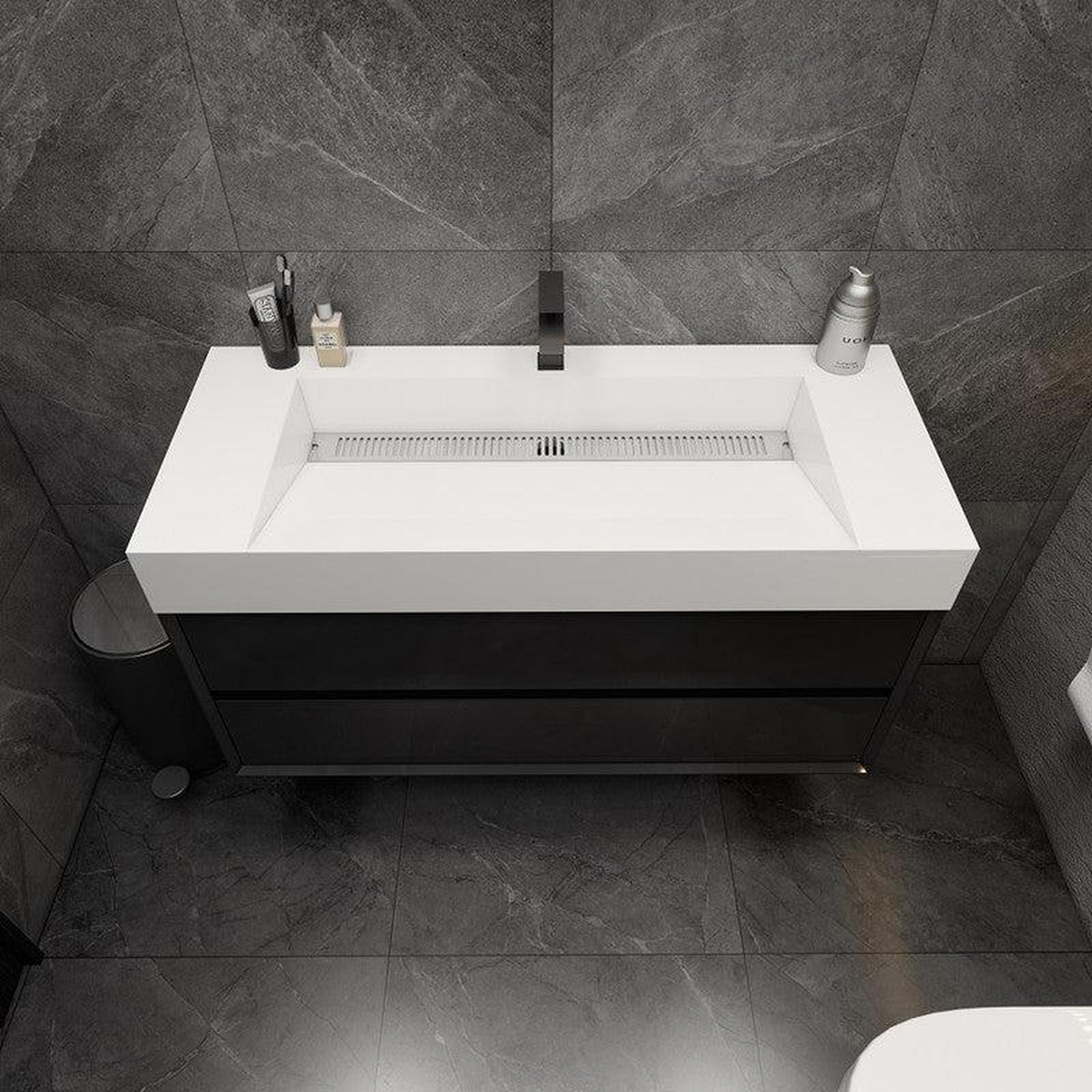 Prime 48" Gloss Black Wall-Mounted Vanity With Single Reinforced White Acrylic Sink