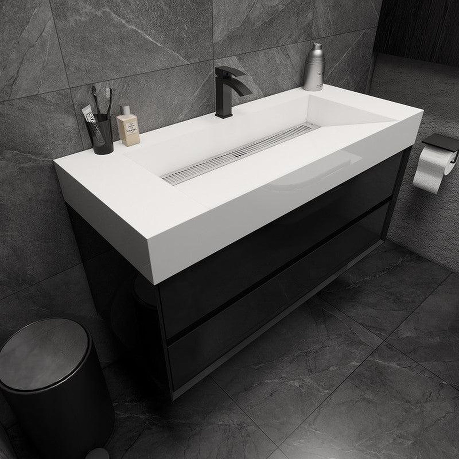 Prime 48" Gloss Black Wall-Mounted Vanity With Single Reinforced White Acrylic Sink