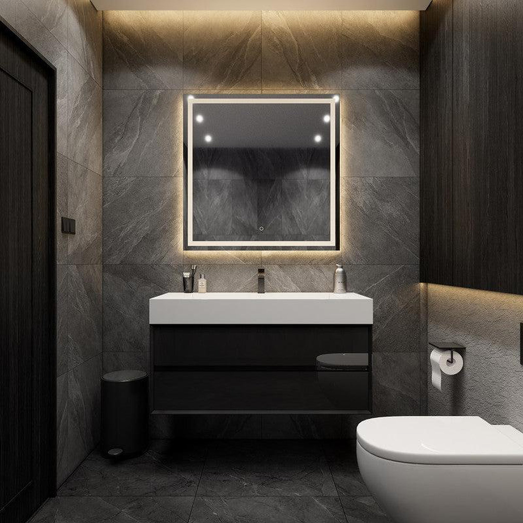 Prime 48" Gloss Black Wall-Mounted Vanity With Single Reinforced White Acrylic Sink