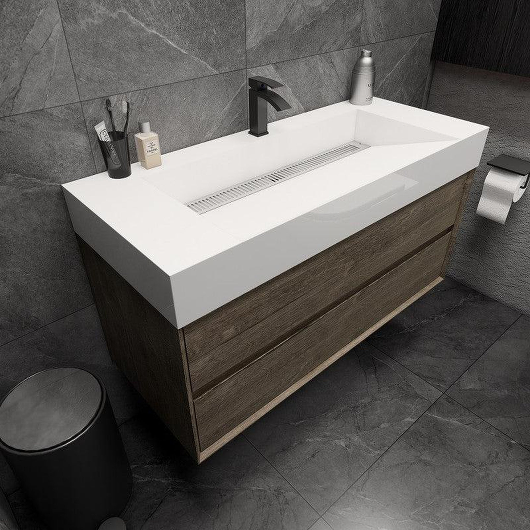 Prime 48" Gray Oak Wall-Mounted Vanity With Single Reinforced White Acrylic Sink