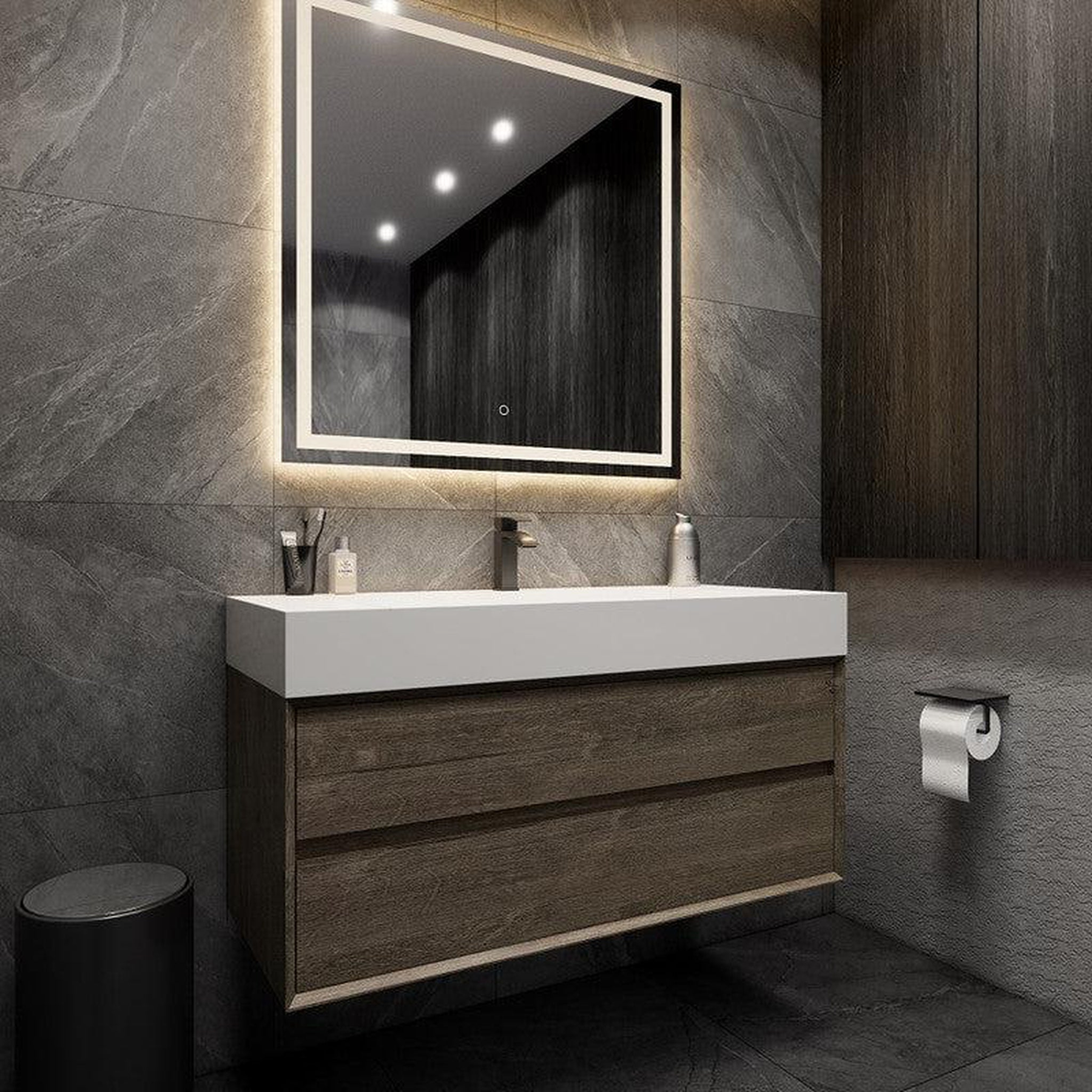 Prime 48" Gray Oak Wall-Mounted Vanity With Single Reinforced White Acrylic Sink