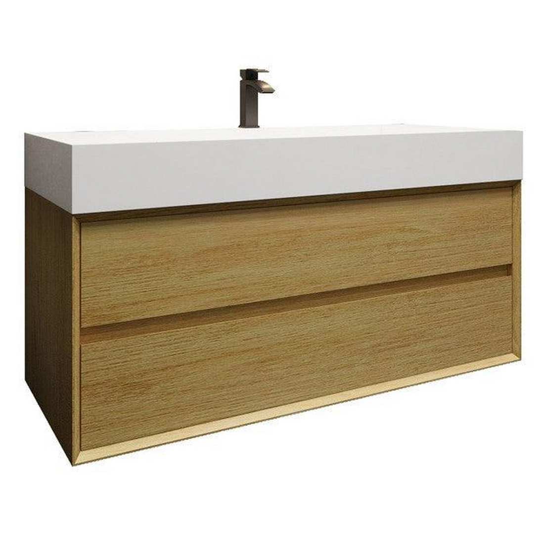 Prime 48" Teak Oak Wall-Mounted Vanity With Single Reinforced White Acrylic Sink