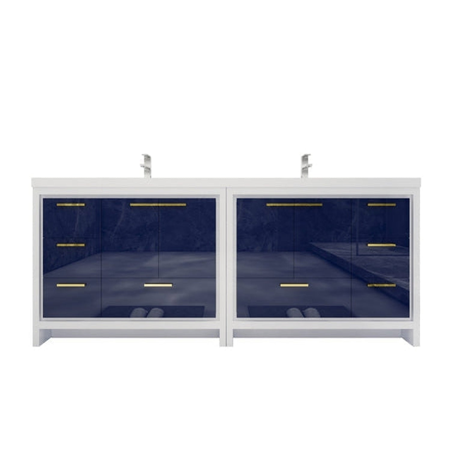 Amara 84" High Gloss Night Blue Freestanding Vanity With Double Reinforced White Acrylic Sinks
