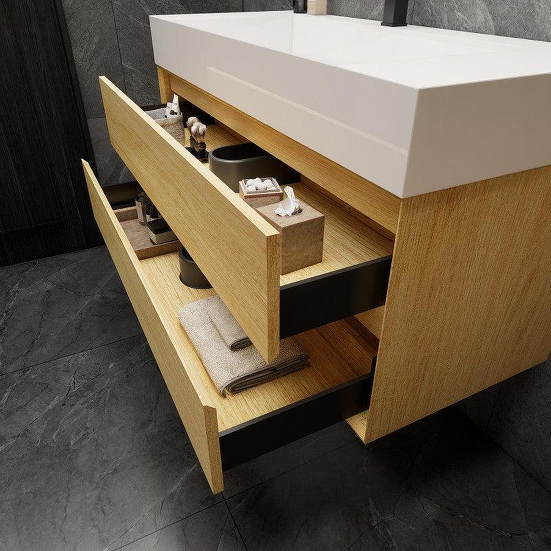 Prime 48" Teak Oak Wall-Mounted Vanity With Single Reinforced White Acrylic Sink