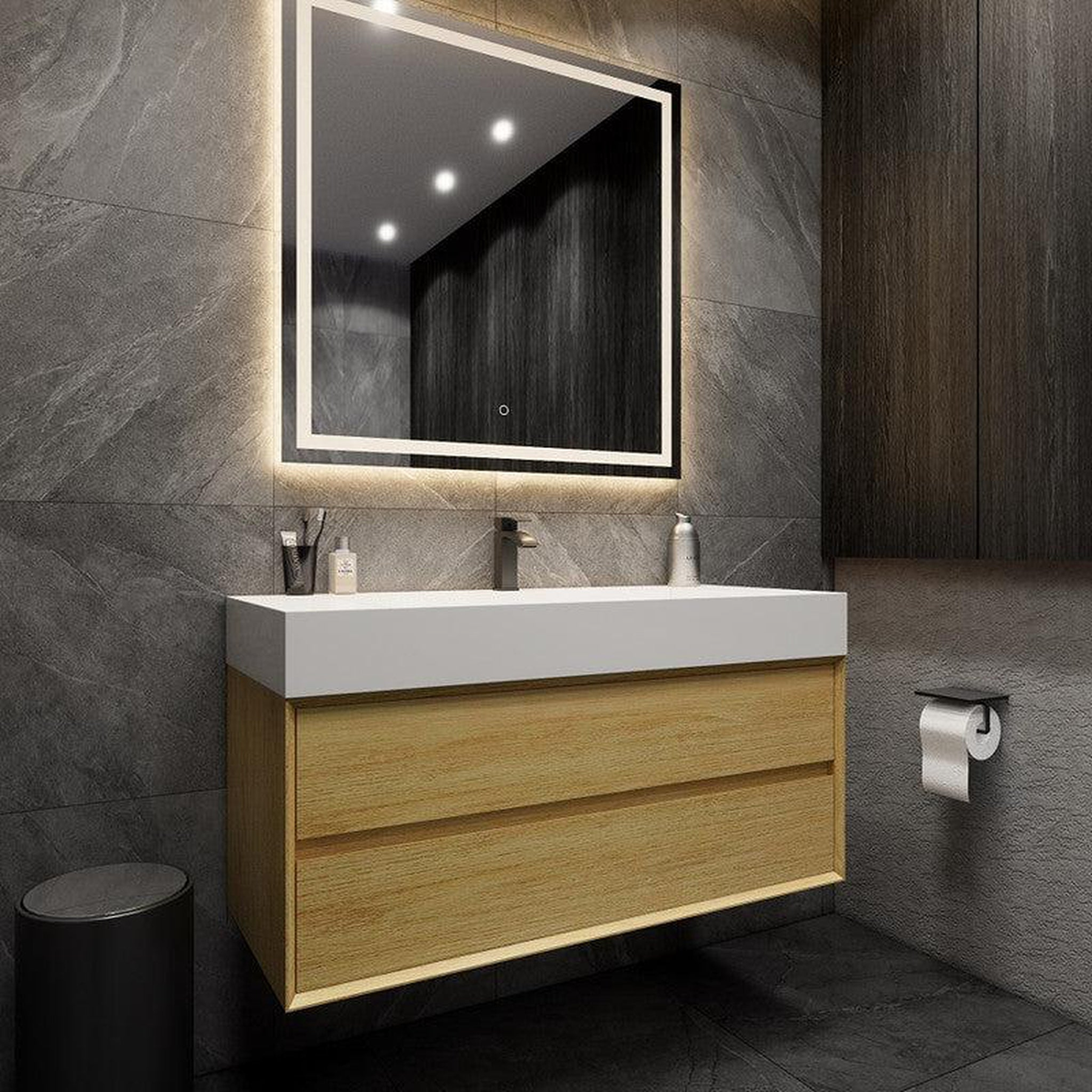 Prime 48" Teak Oak Wall-Mounted Vanity With Single Reinforced White Acrylic Sink