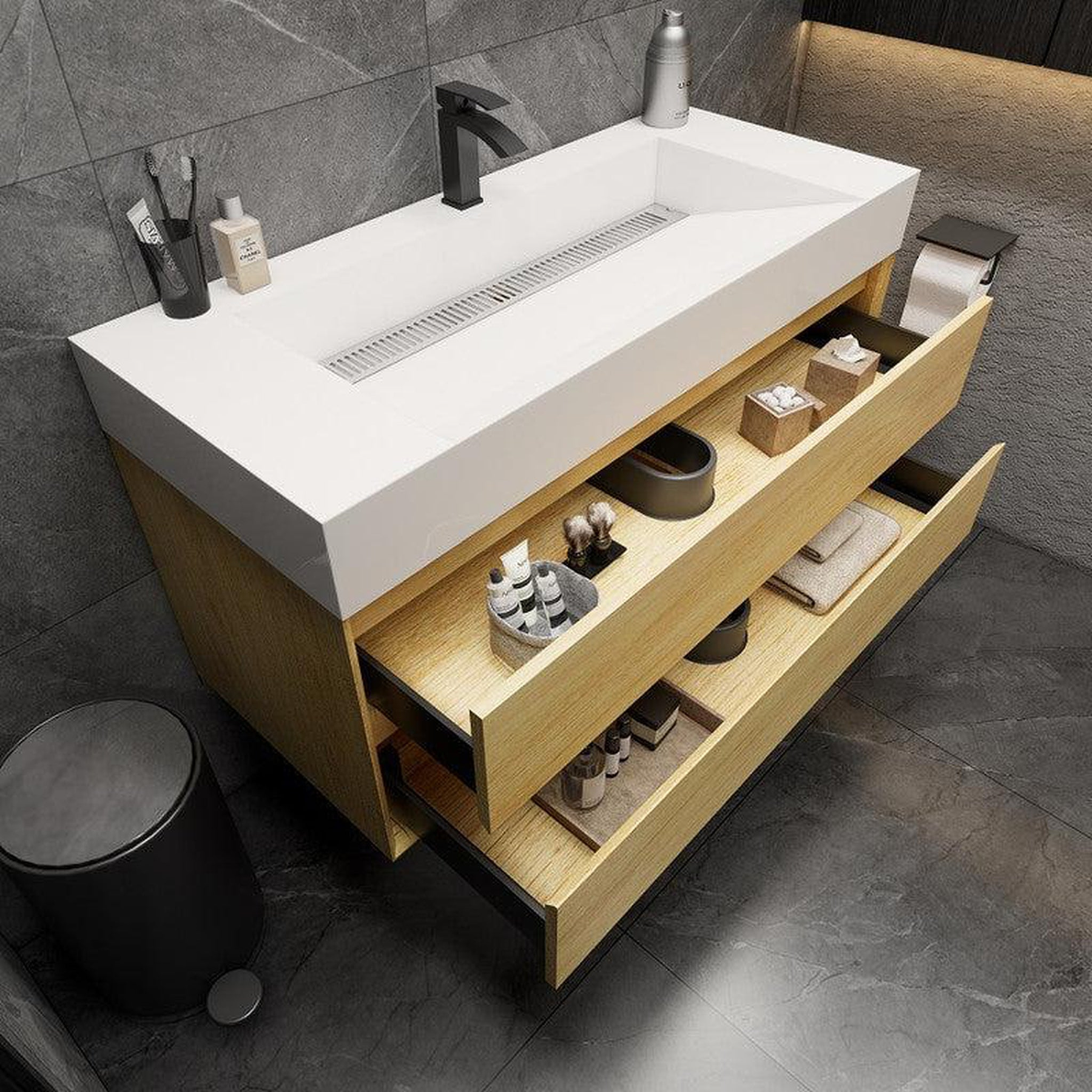 Prime 48" Teak Oak Wall-Mounted Vanity With Single Reinforced White Acrylic Sink