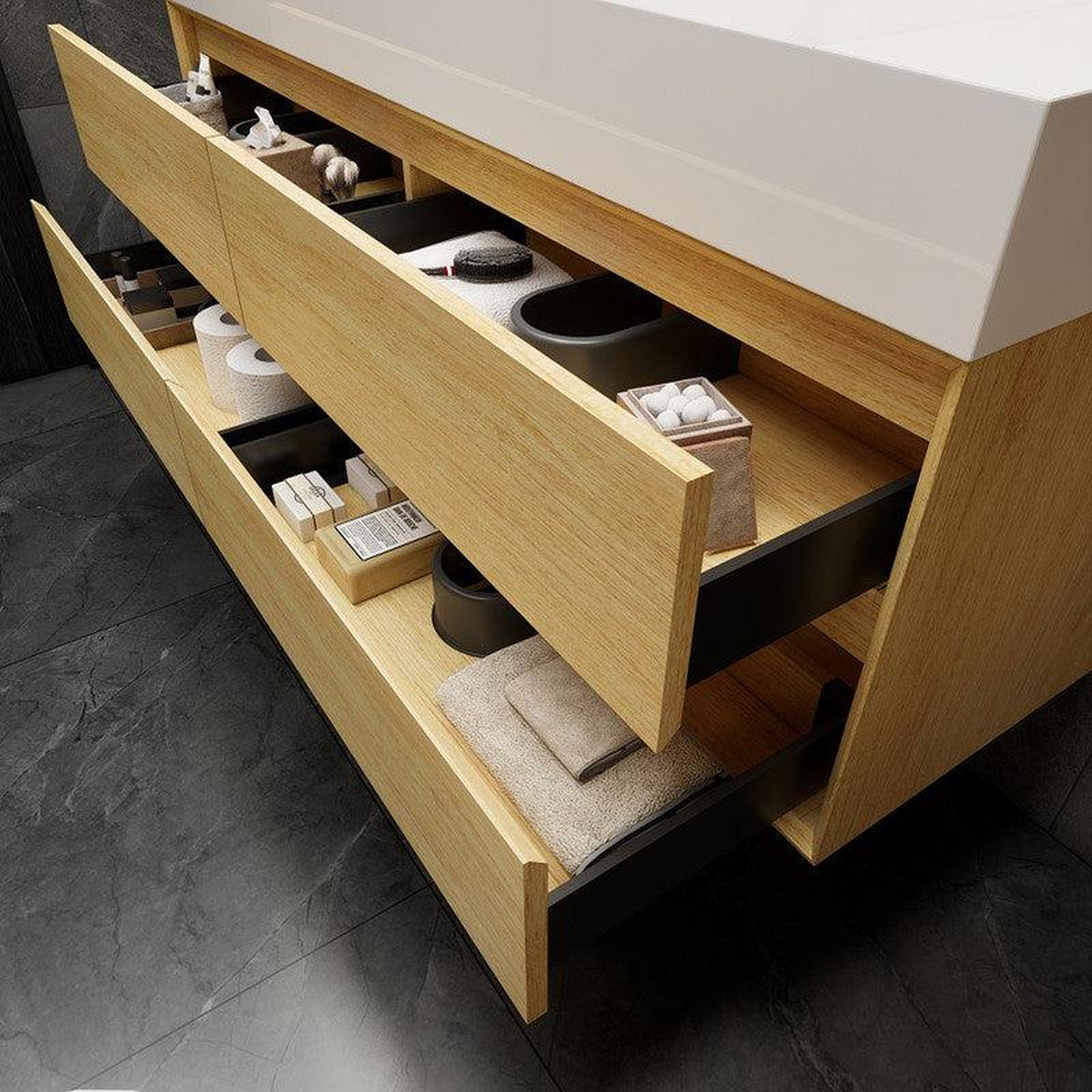 Prime 60" Coffee Wood Wall-Mounted Vanity With Double Faucet Holes and Reinforced White Acrylic Sink