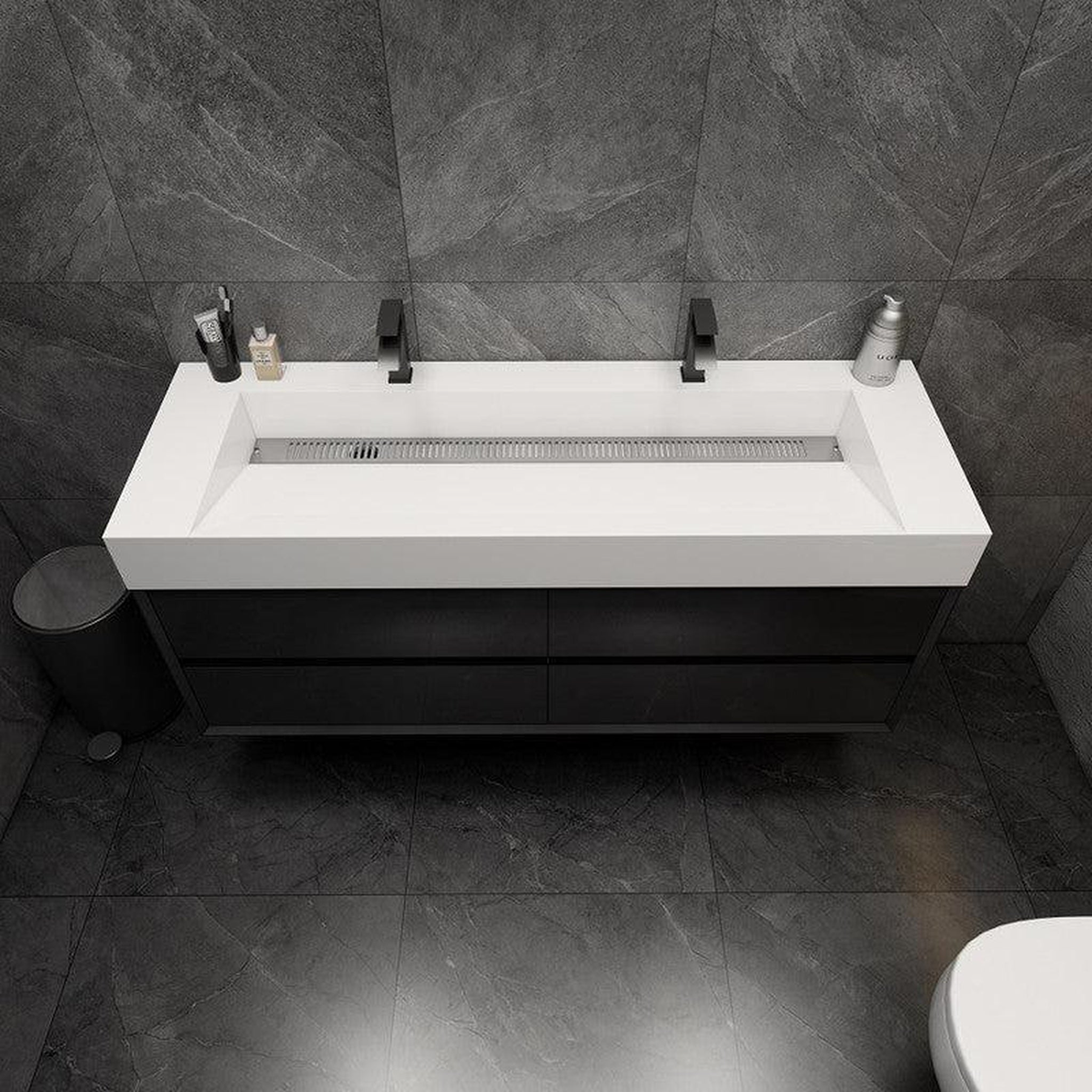 Prime 60" Gloss Black Wall-Mounted Vanity With Double Faucet Holes and Reinforced White Acrylic Sink
