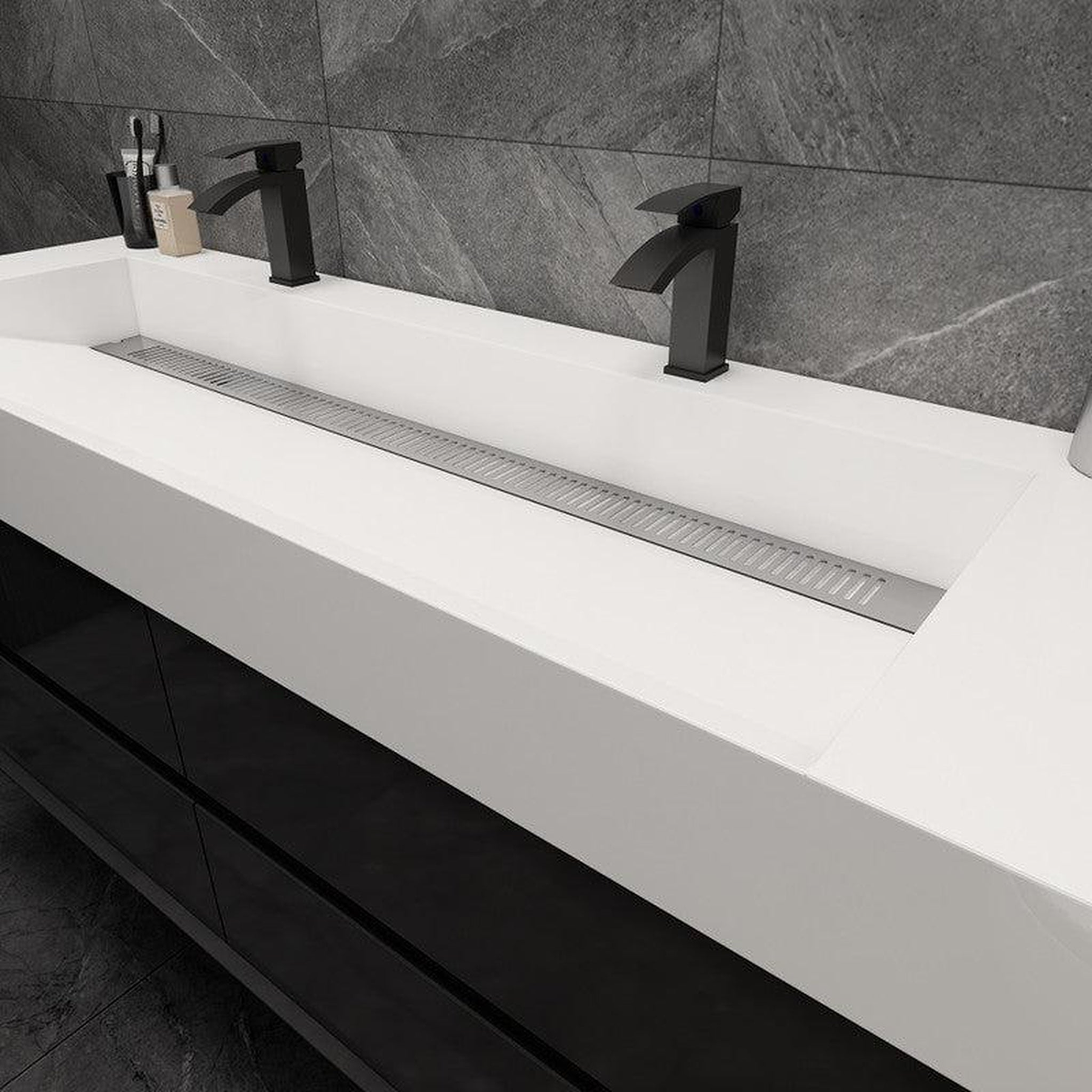 Prime 60" Gloss Black Wall-Mounted Vanity With Double Faucet Holes and Reinforced White Acrylic Sink