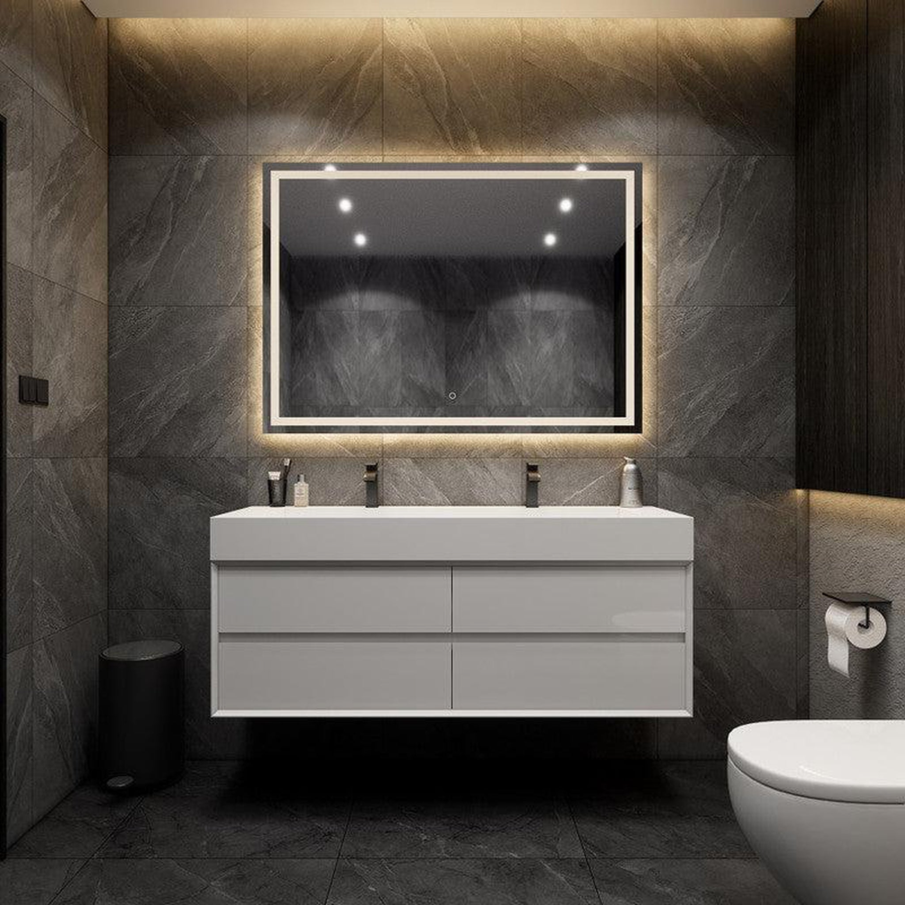 Prime 60" Gloss White Wall-Mounted Vanity With Double Faucet Holes and Reinforced White Acrylic Sink