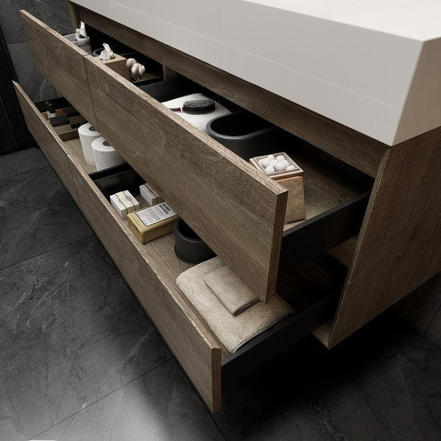 Prime 60" Gray Oak Wall-Mounted Vanity With Double Faucet Holes and Reinforced White Acrylic Sink